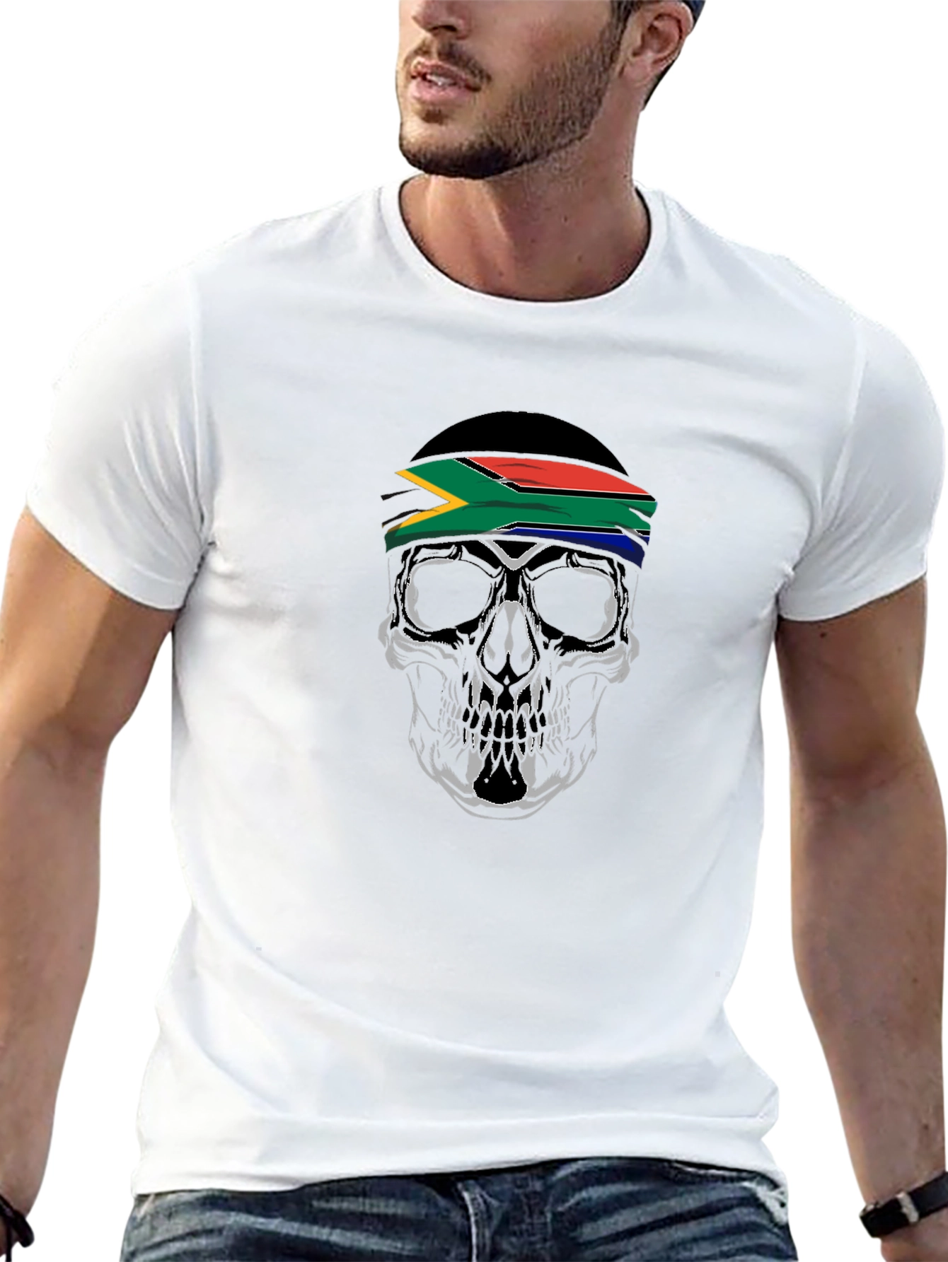 Skull with South African Flag Headband T-Shirt