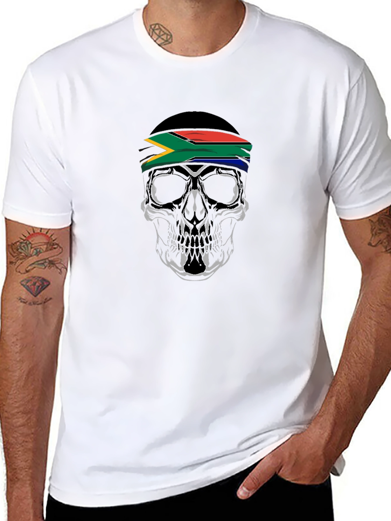 Skull with South African Flag Headband T-Shirt