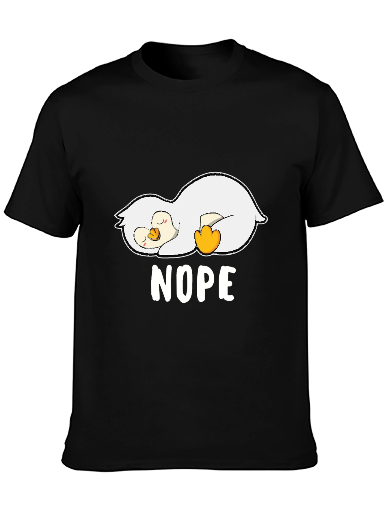 Nope Lazy Penguin Graphic T-Shirt - Black