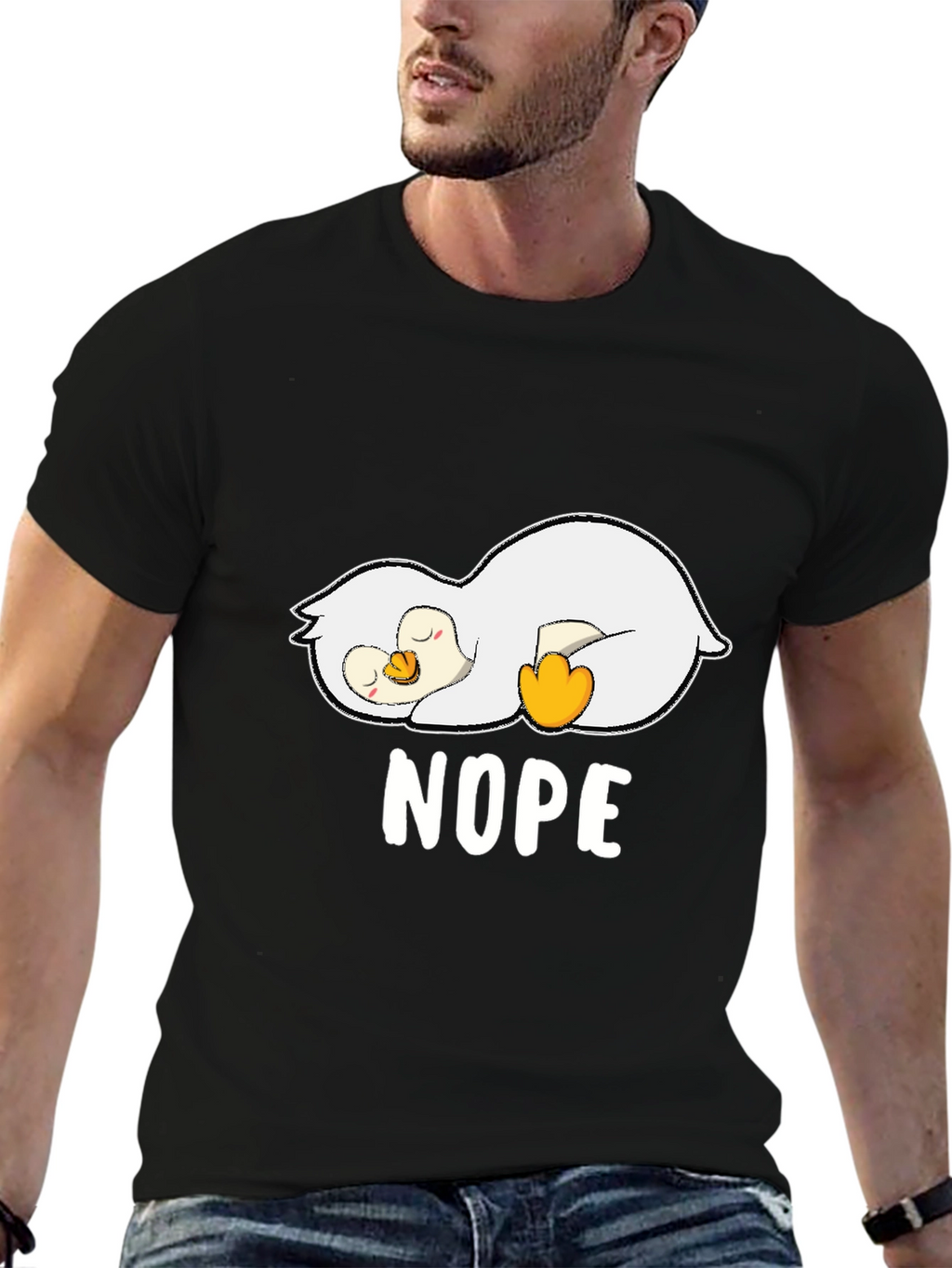 Nope Lazy Penguin Graphic T-Shirt - Black