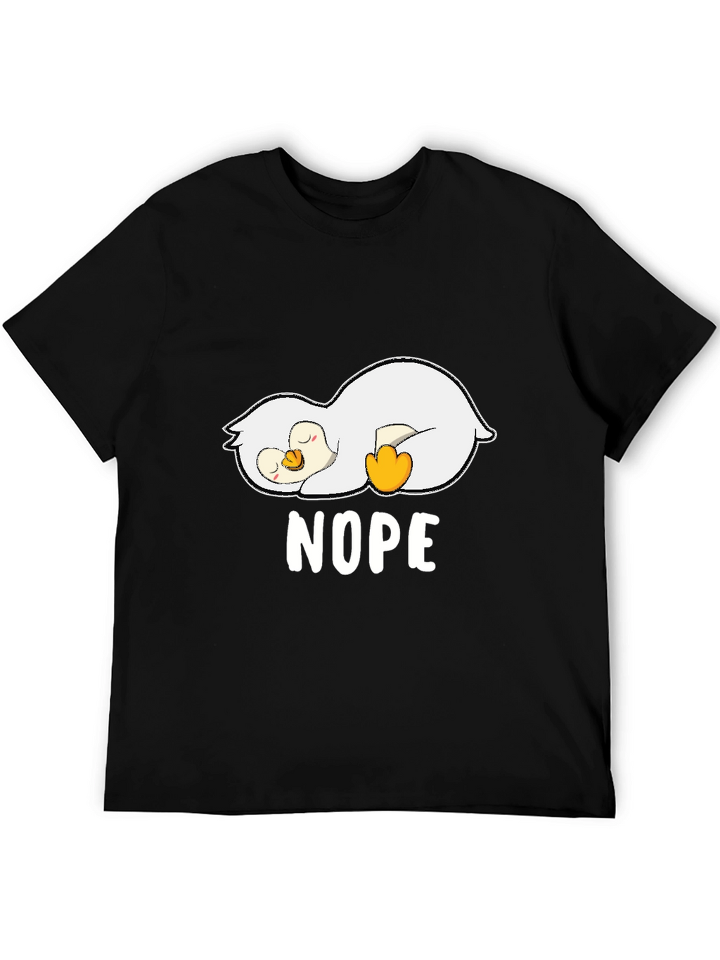 Nope Lazy Penguin Graphic T-Shirt - Black