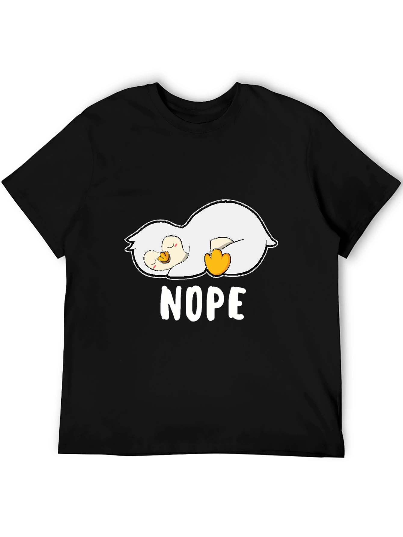 Nope Lazy Penguin Graphic T-Shirt - Black