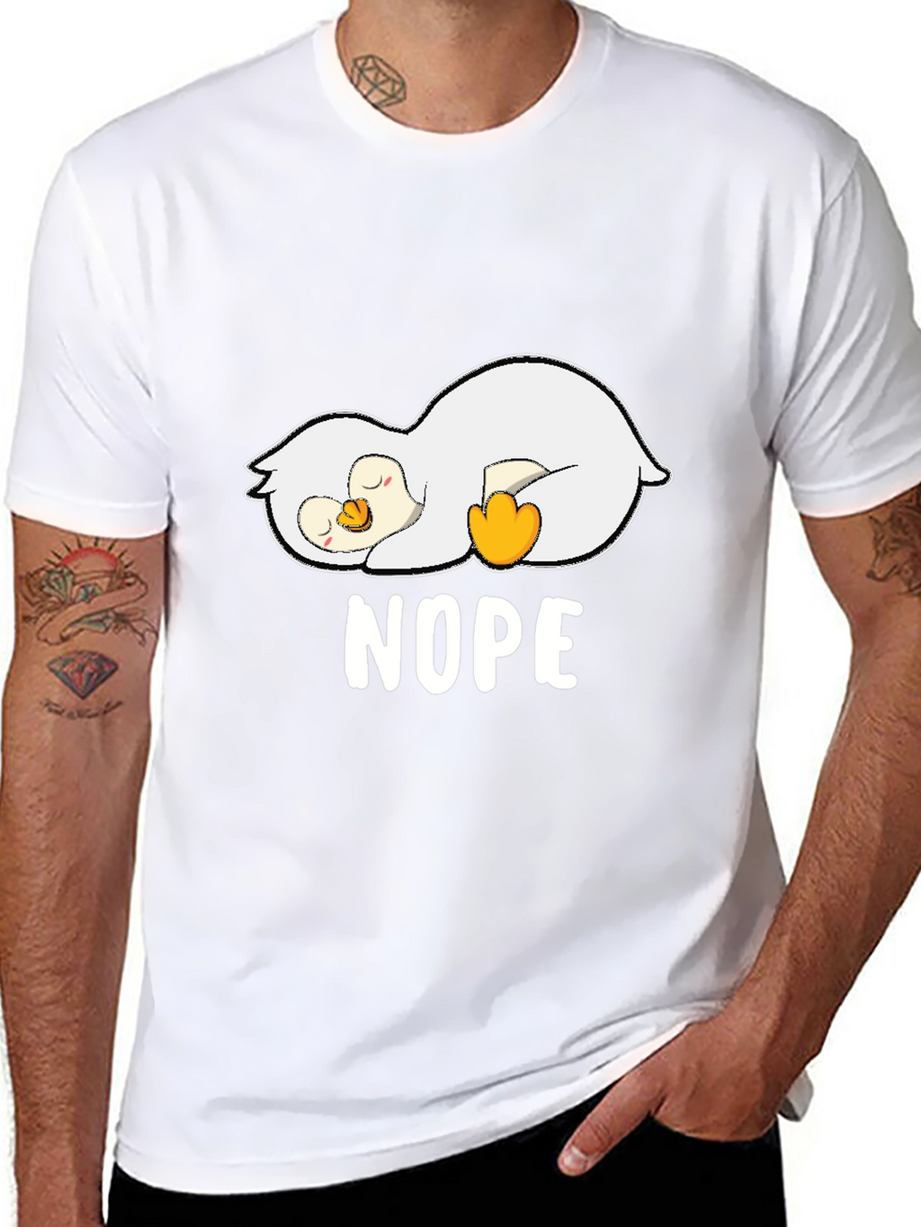 Nope Lazy Penguin Graphic T-Shirt - Black