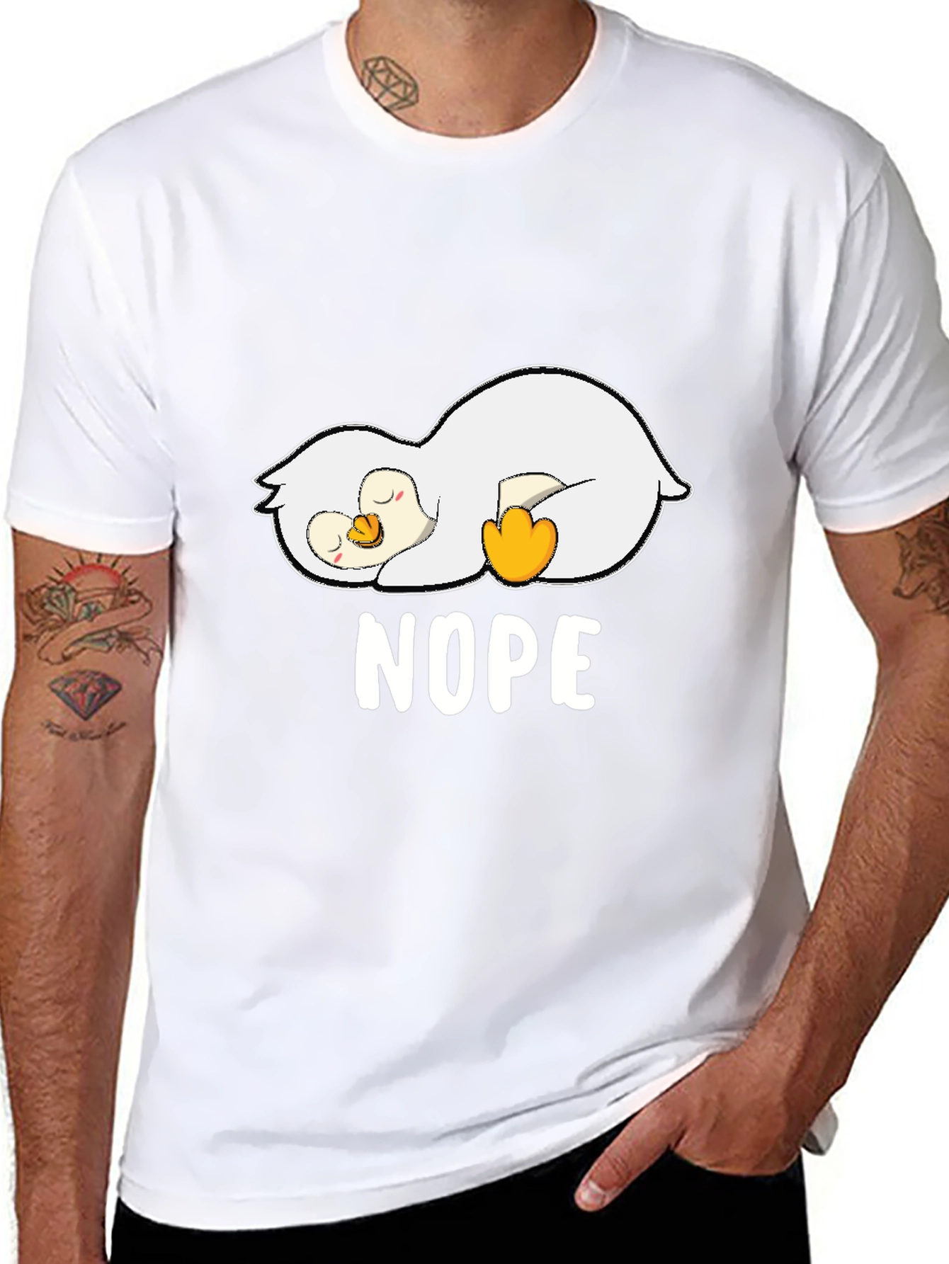 Nope Lazy Penguin Graphic T-Shirt - Black