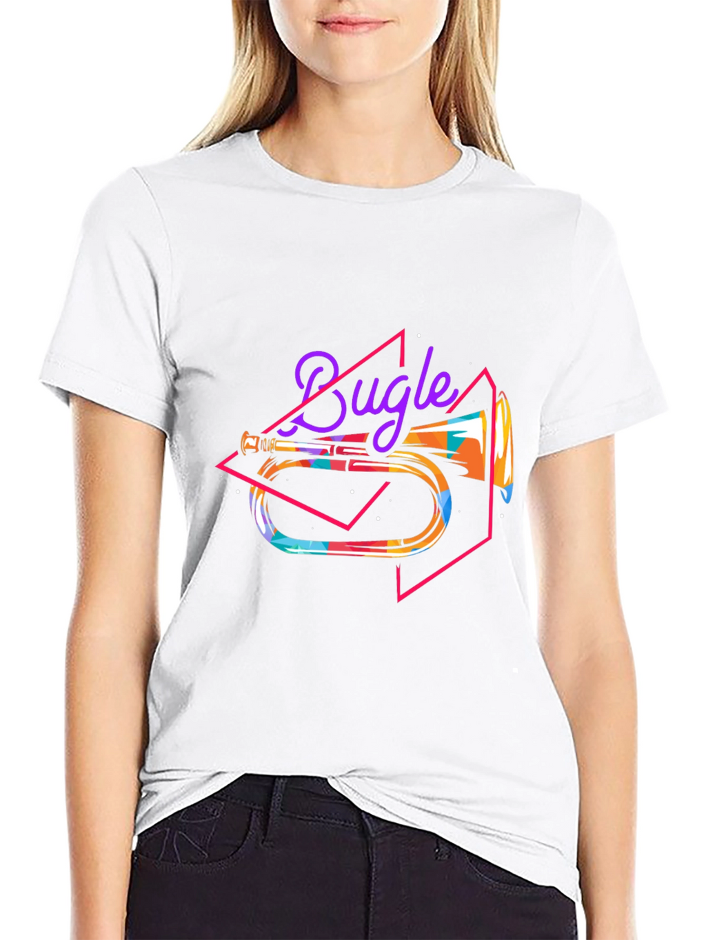 Retro Bugle Graphic Tee - Black Cotton T-Shirt