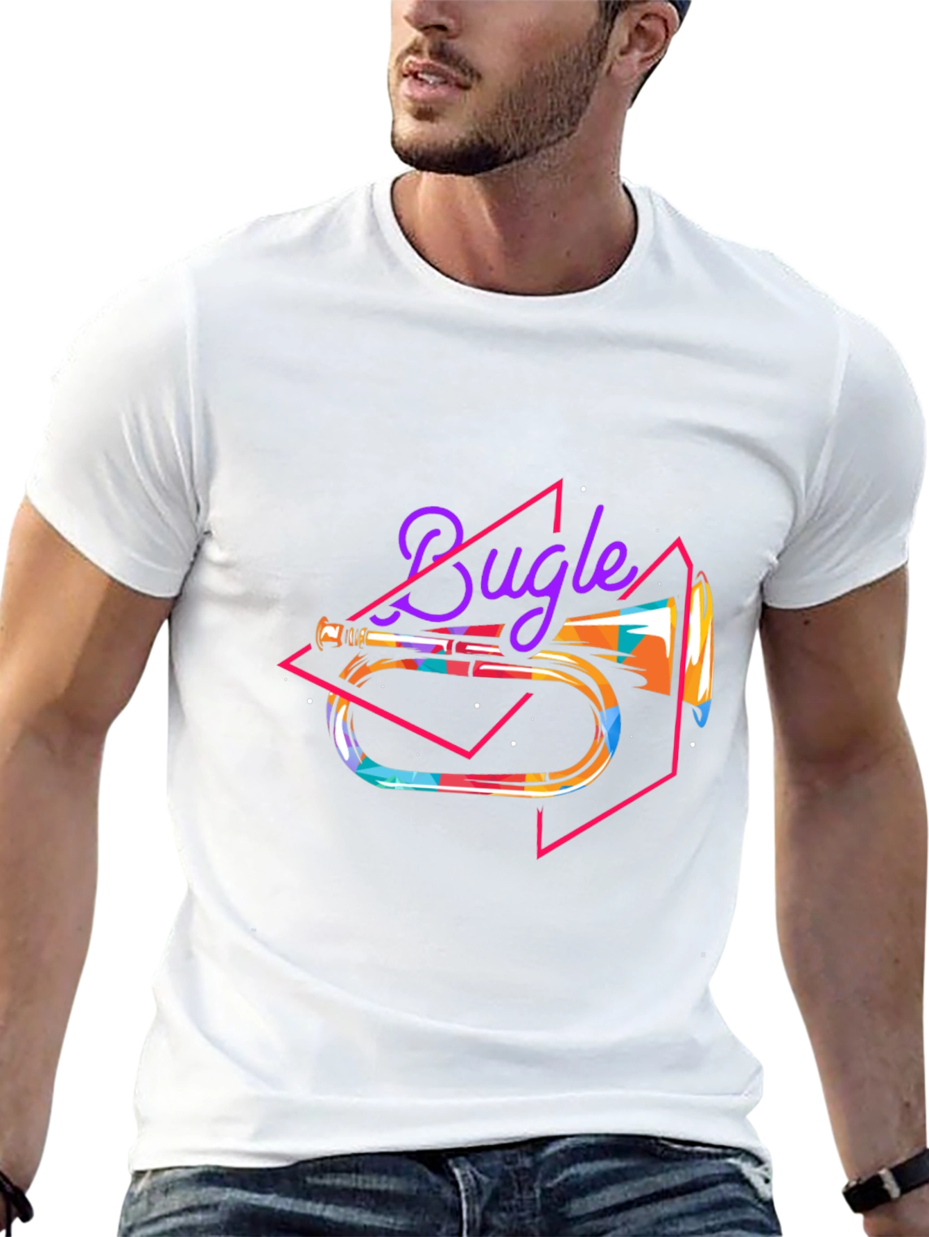 Retro Bugle Graphic Tee - Black Cotton T-Shirt