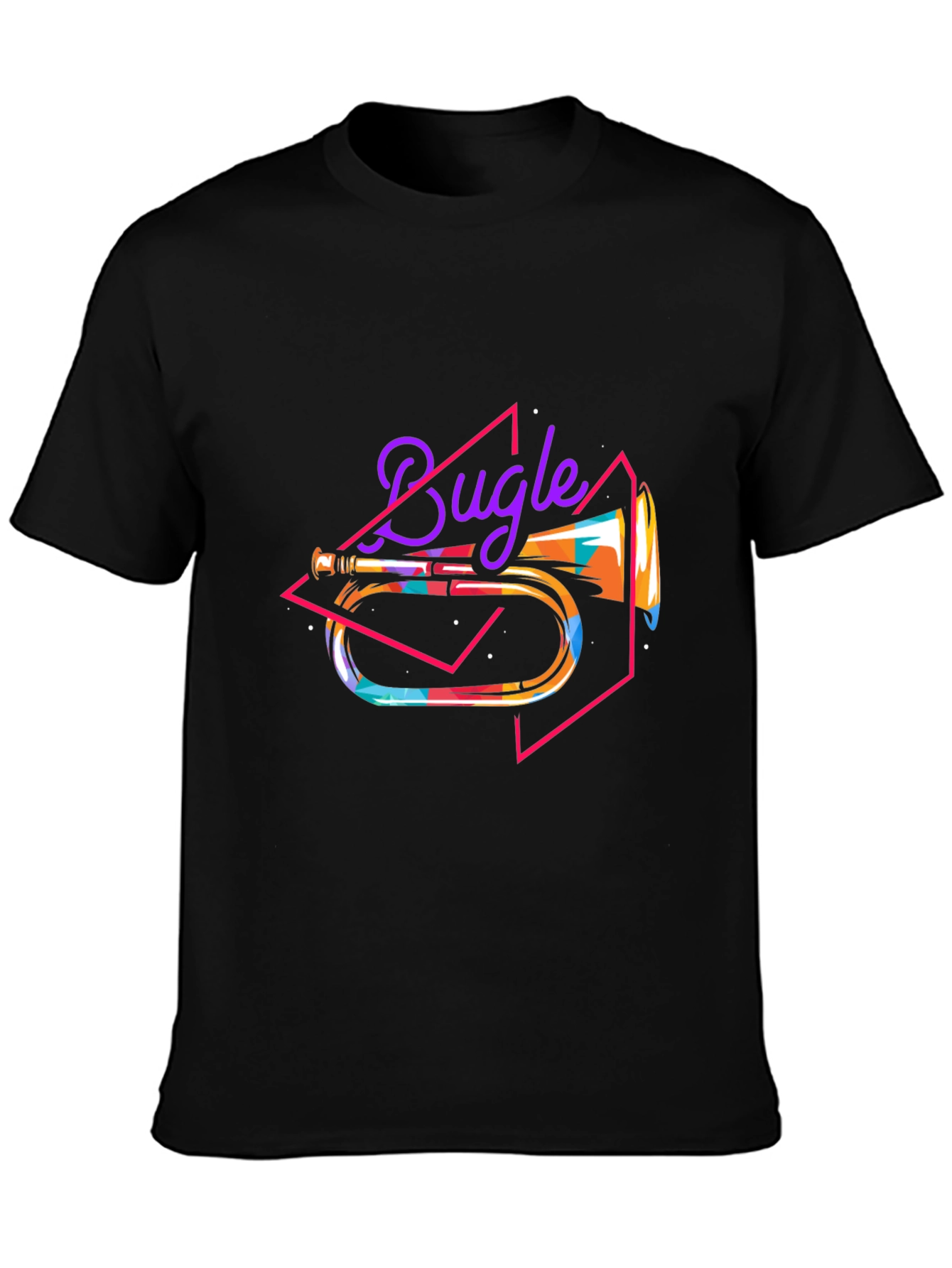 Retro Bugle Graphic Tee - Black Cotton T-Shirt