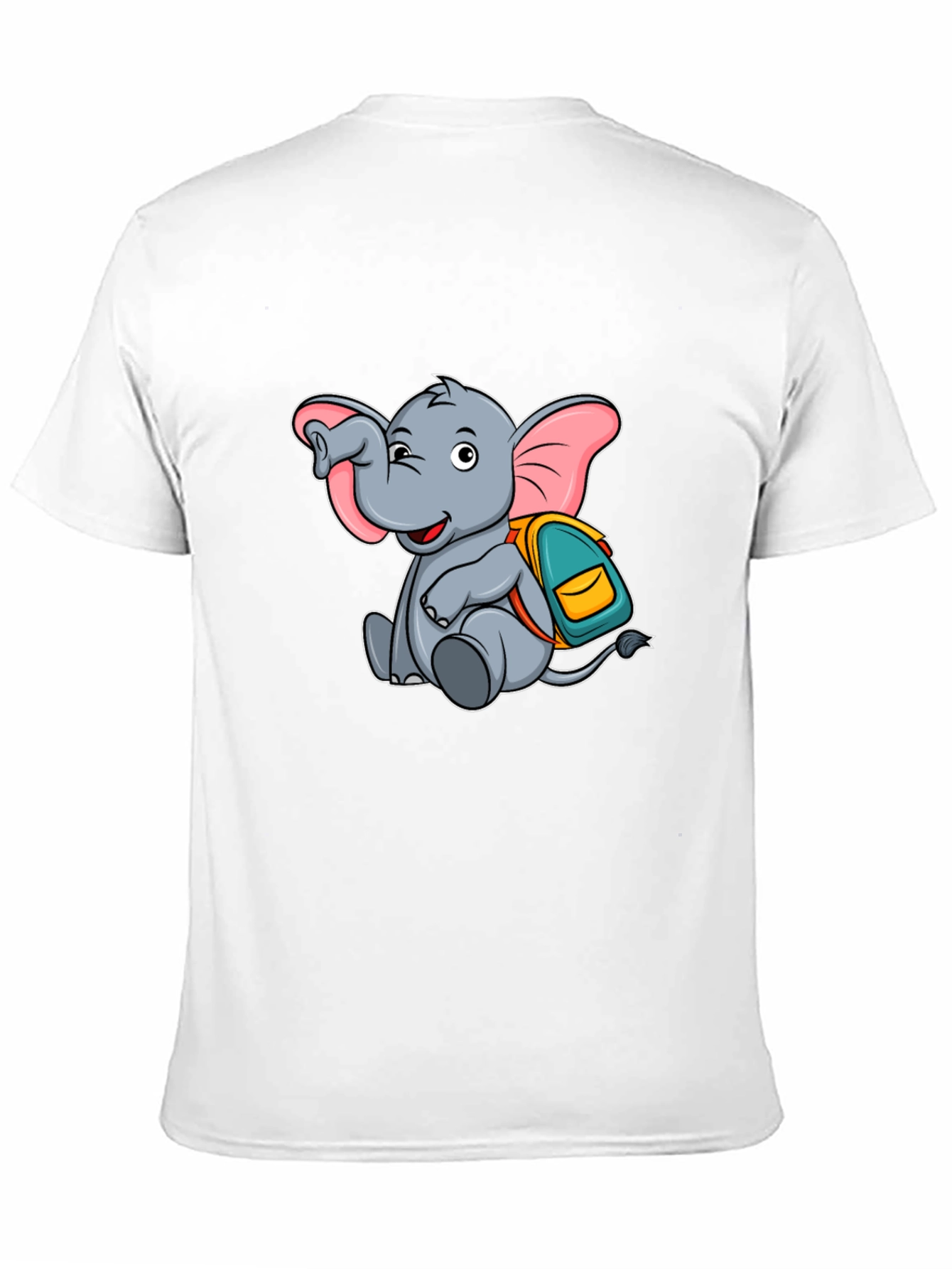 Cute Elephant with Backpack Black T-Shirt