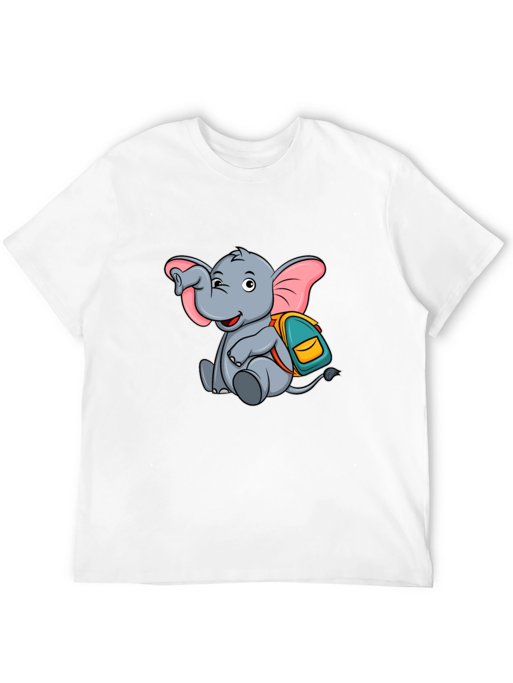 Cute Elephant with Backpack Black T-Shirt