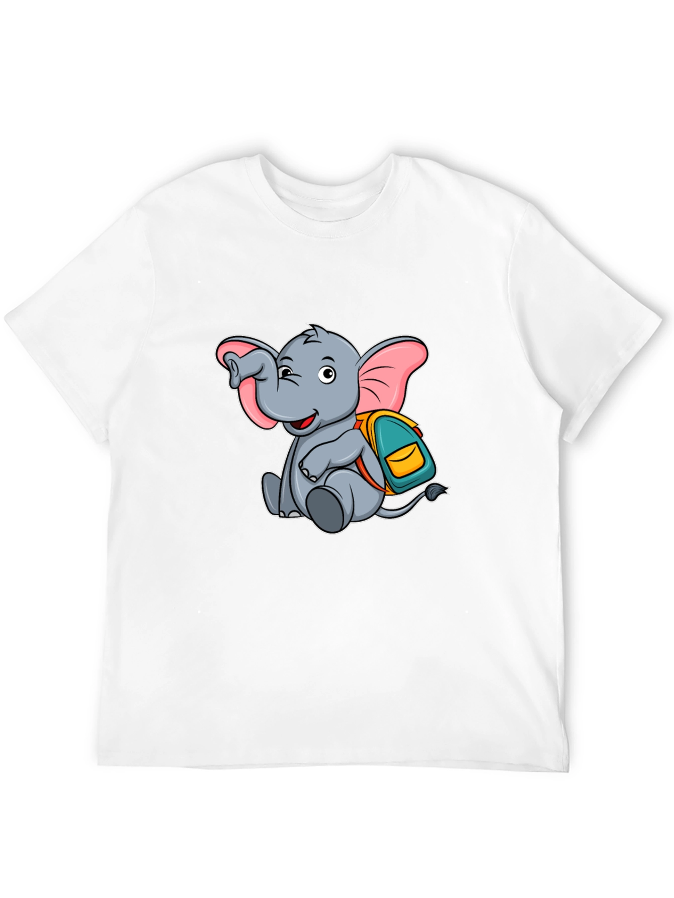 Cute Elephant with Backpack Black T-Shirt