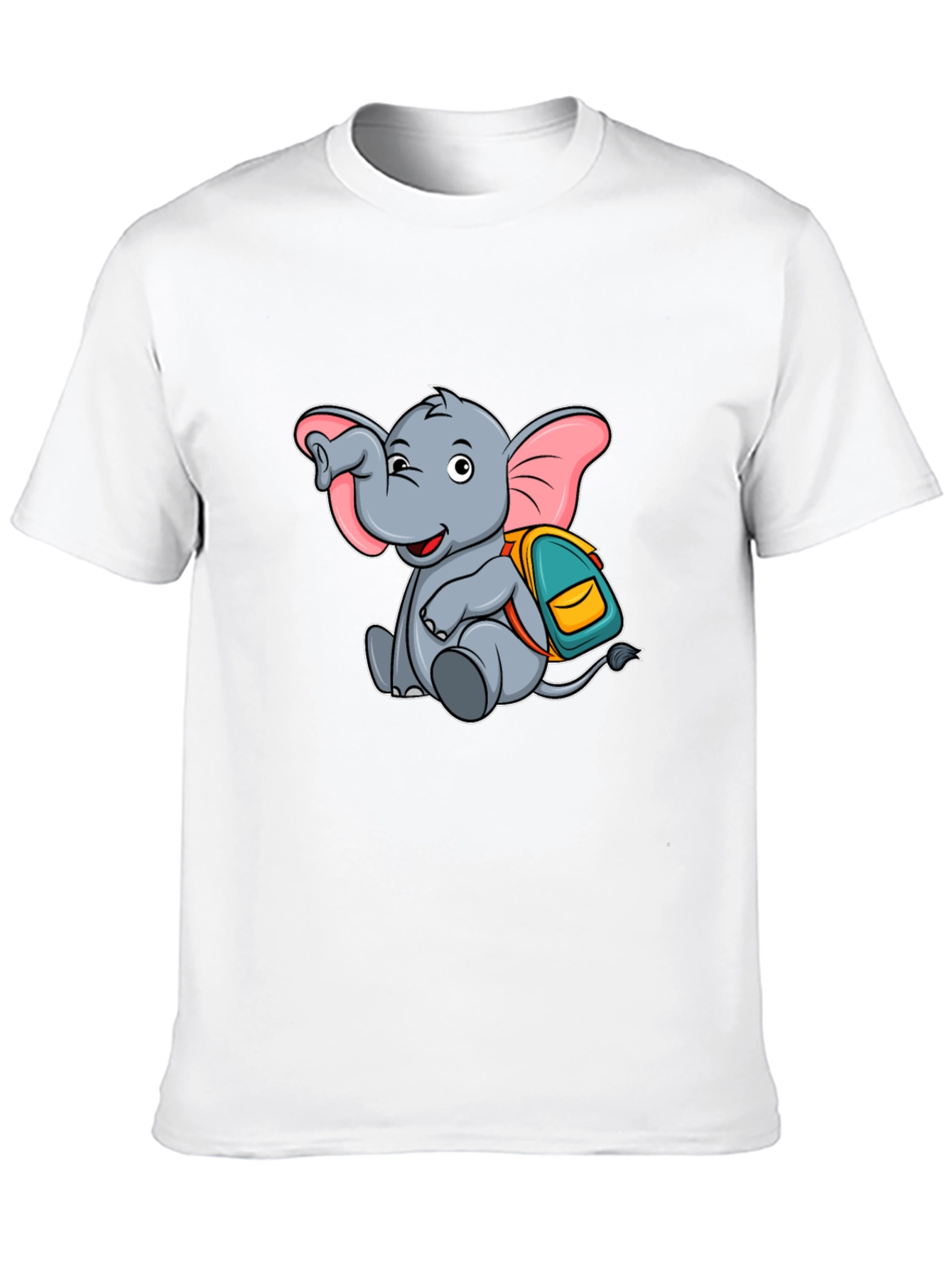 Cute Elephant with Backpack Black T-Shirt