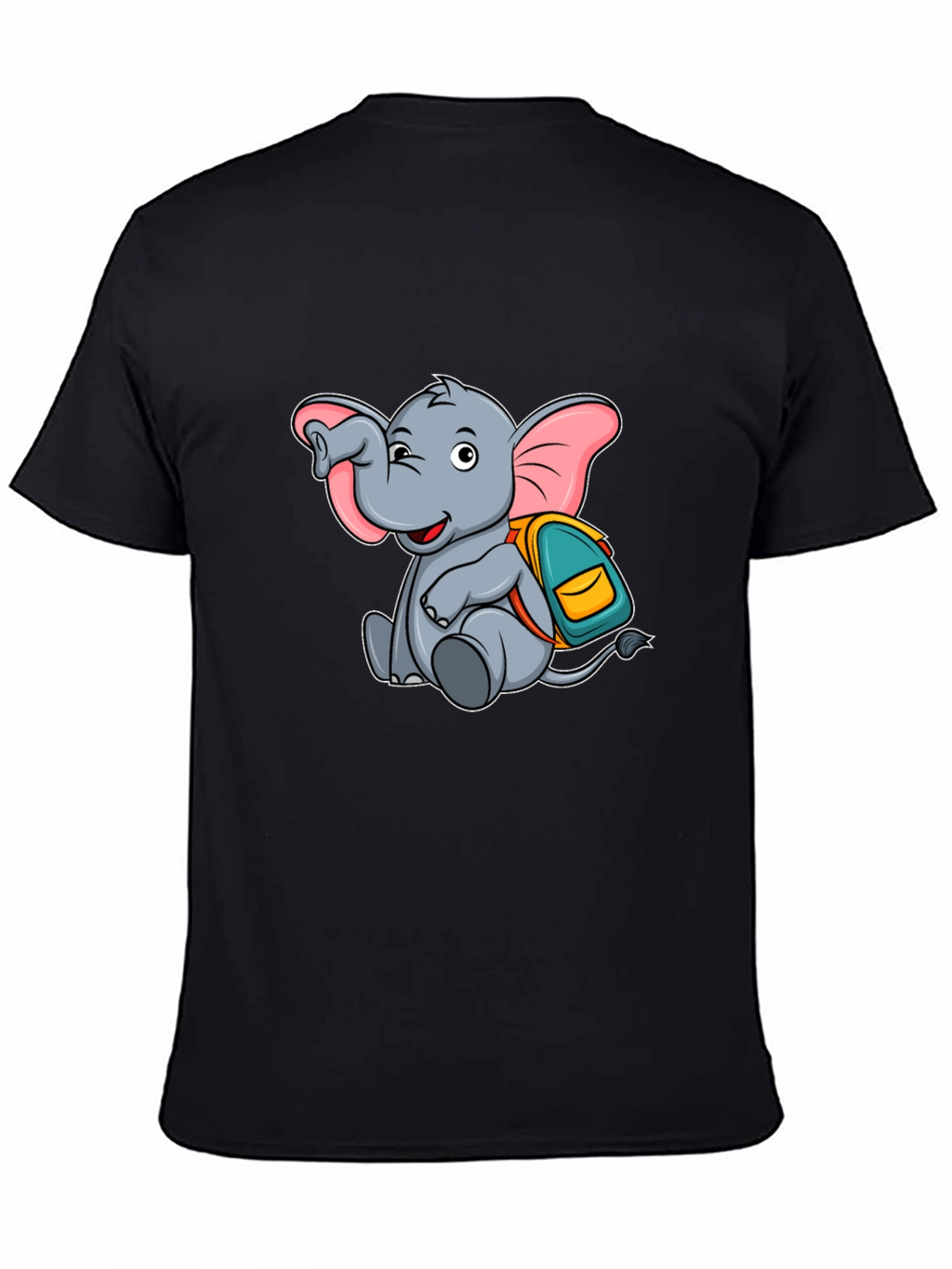 Cute Elephant with Backpack Black T-Shirt
