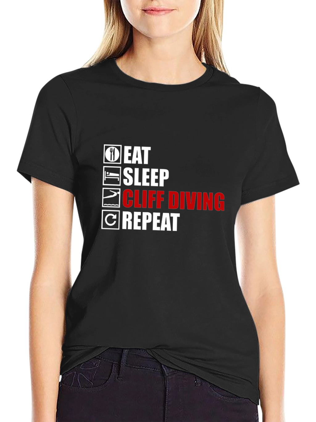 Eat Sleep Cliff Diving Repeat Black T-Shirt