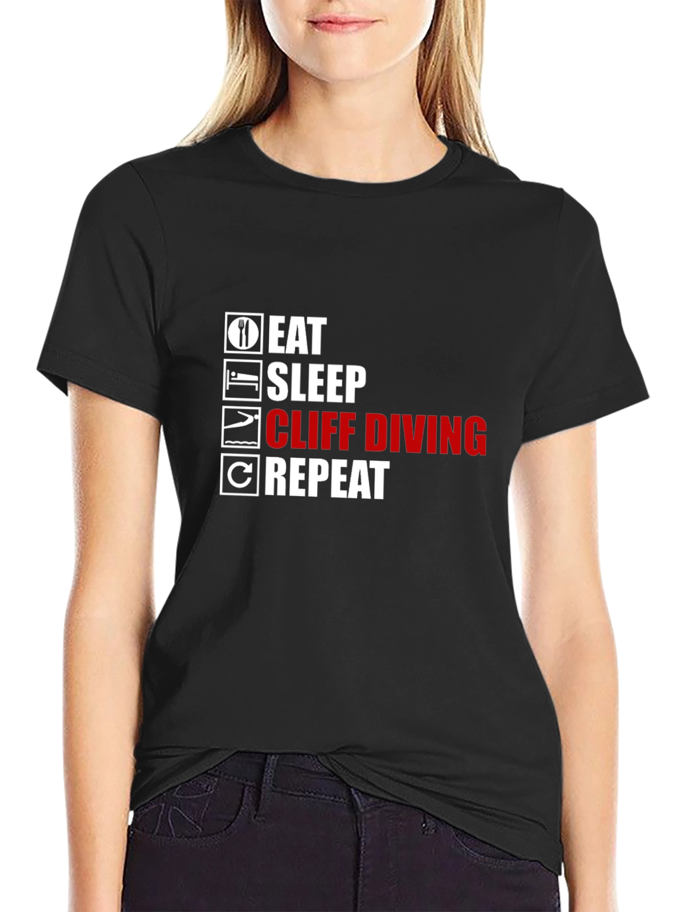 Eat Sleep Cliff Diving Repeat Black T-Shirt