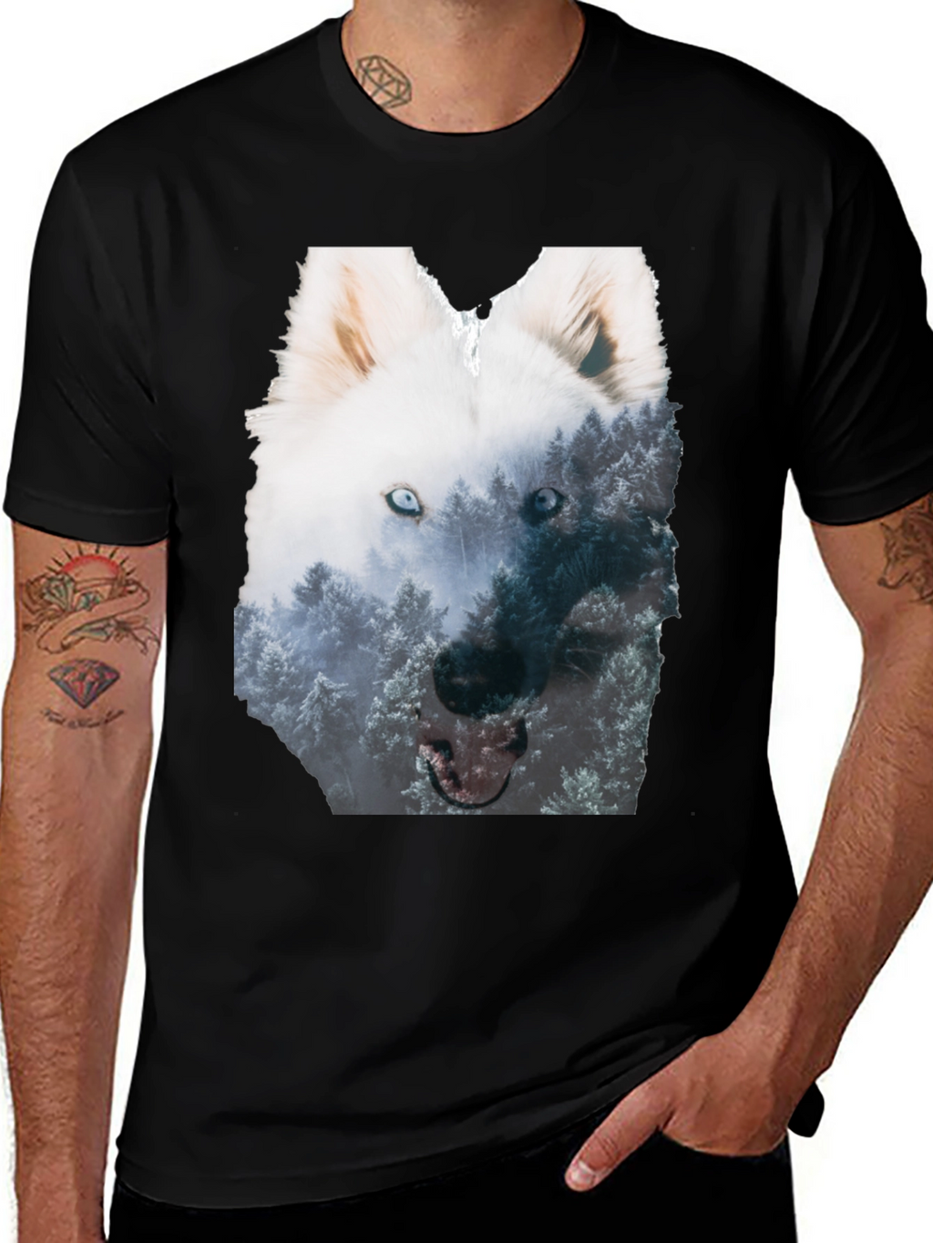 Wolf Forest Graphic Black T-Shirt