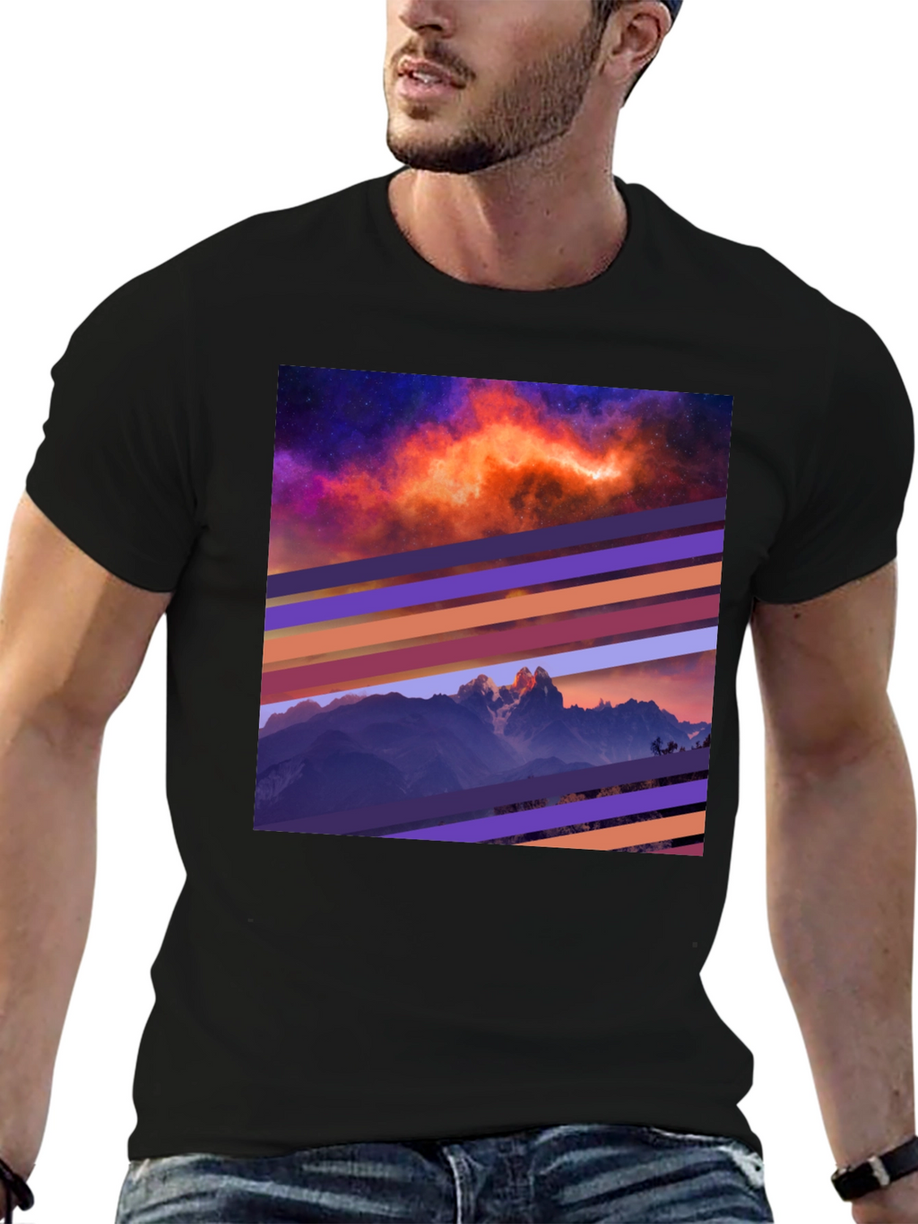 Cosmic Mountain Tee - Abstract Graphic Print T-Shirt