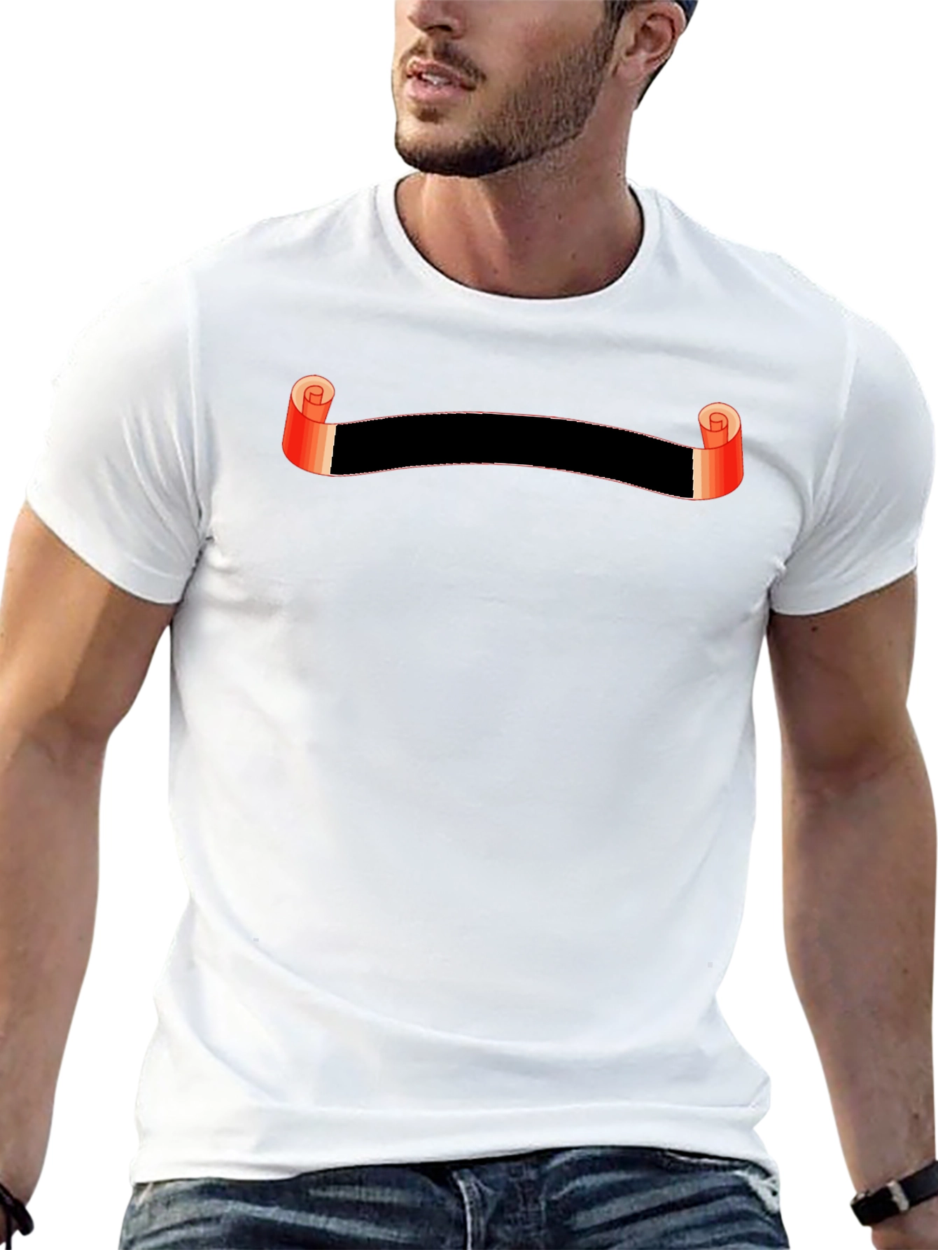 Stylish Black Graphic Tee with Scroll Design