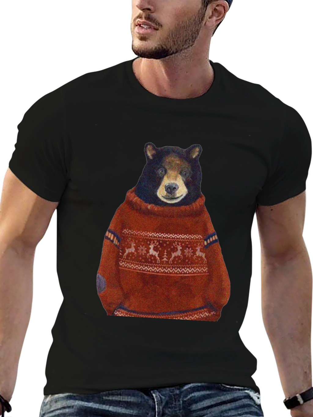 Bear in Sweater Graphic T-Shirt - Unique Design