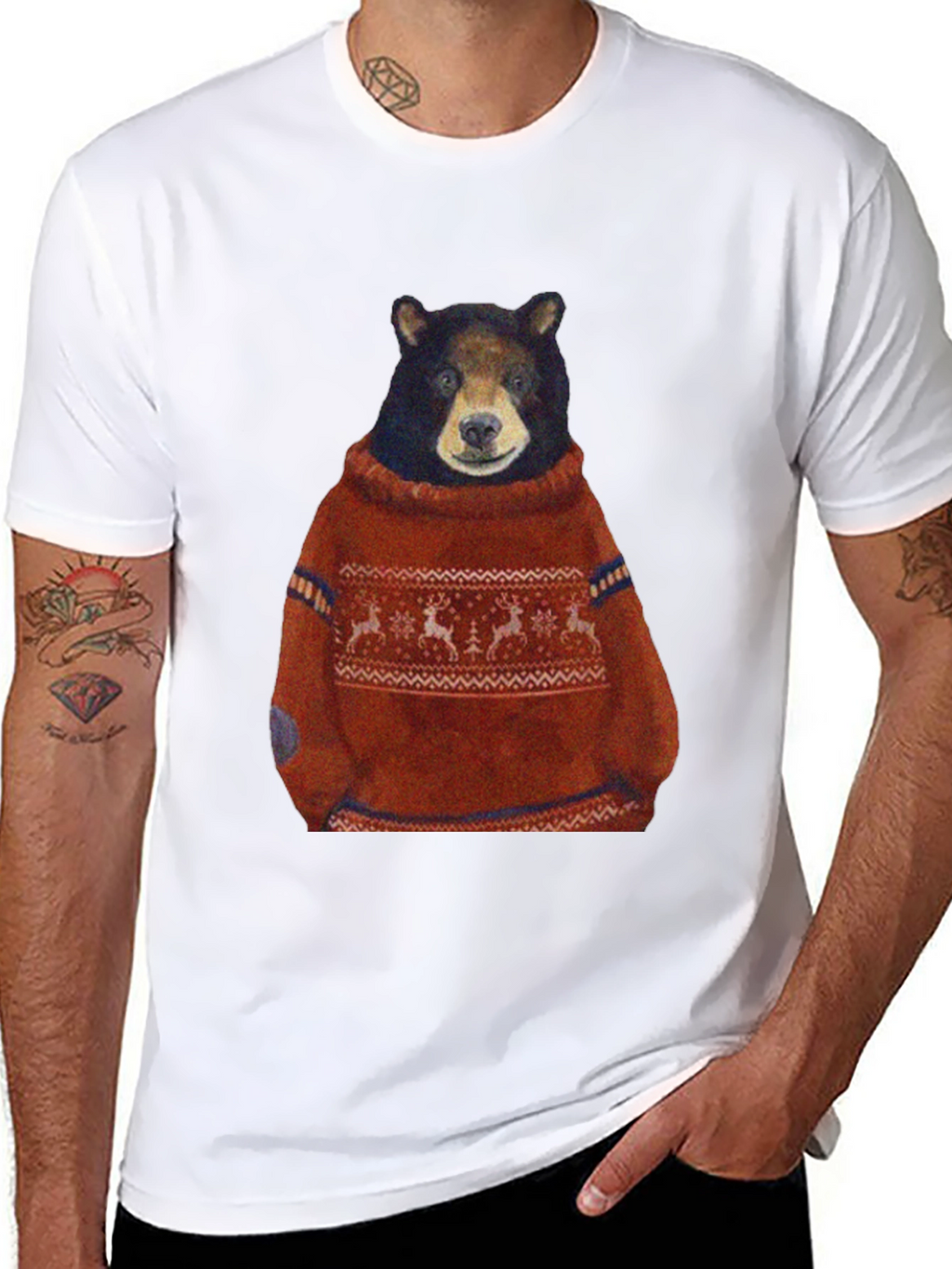 Bear in Sweater Graphic T-Shirt - Unique Design