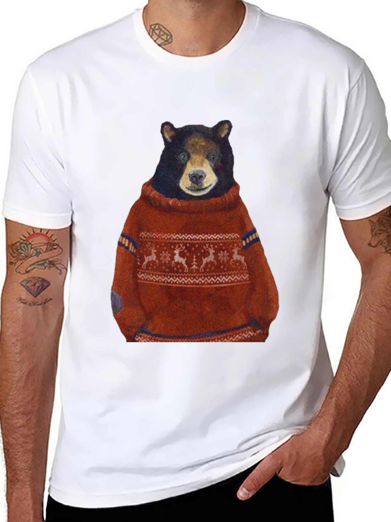 Bear in Sweater Graphic T-Shirt - Unique Design