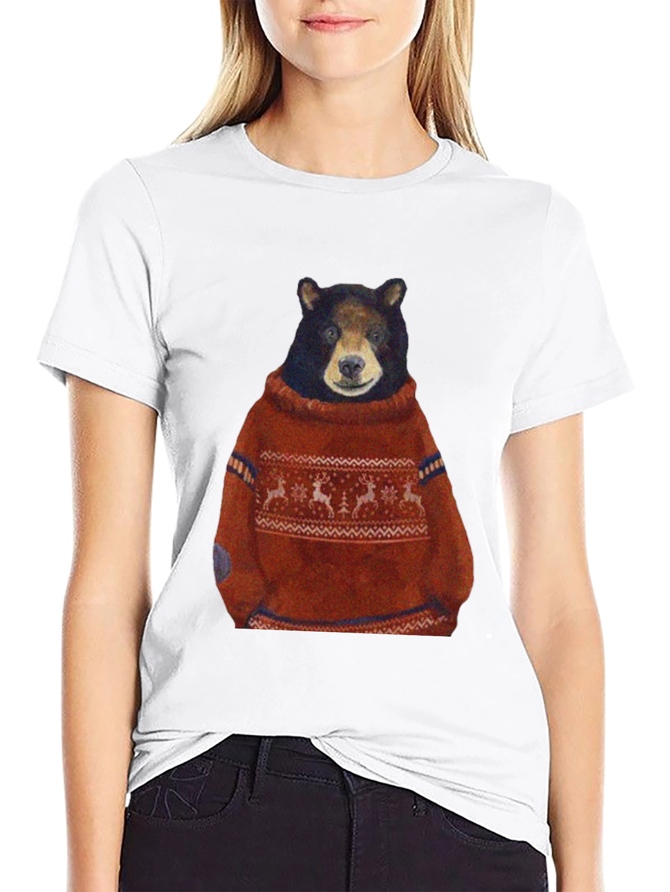 Bear in Sweater Graphic T-Shirt - Unique Design
