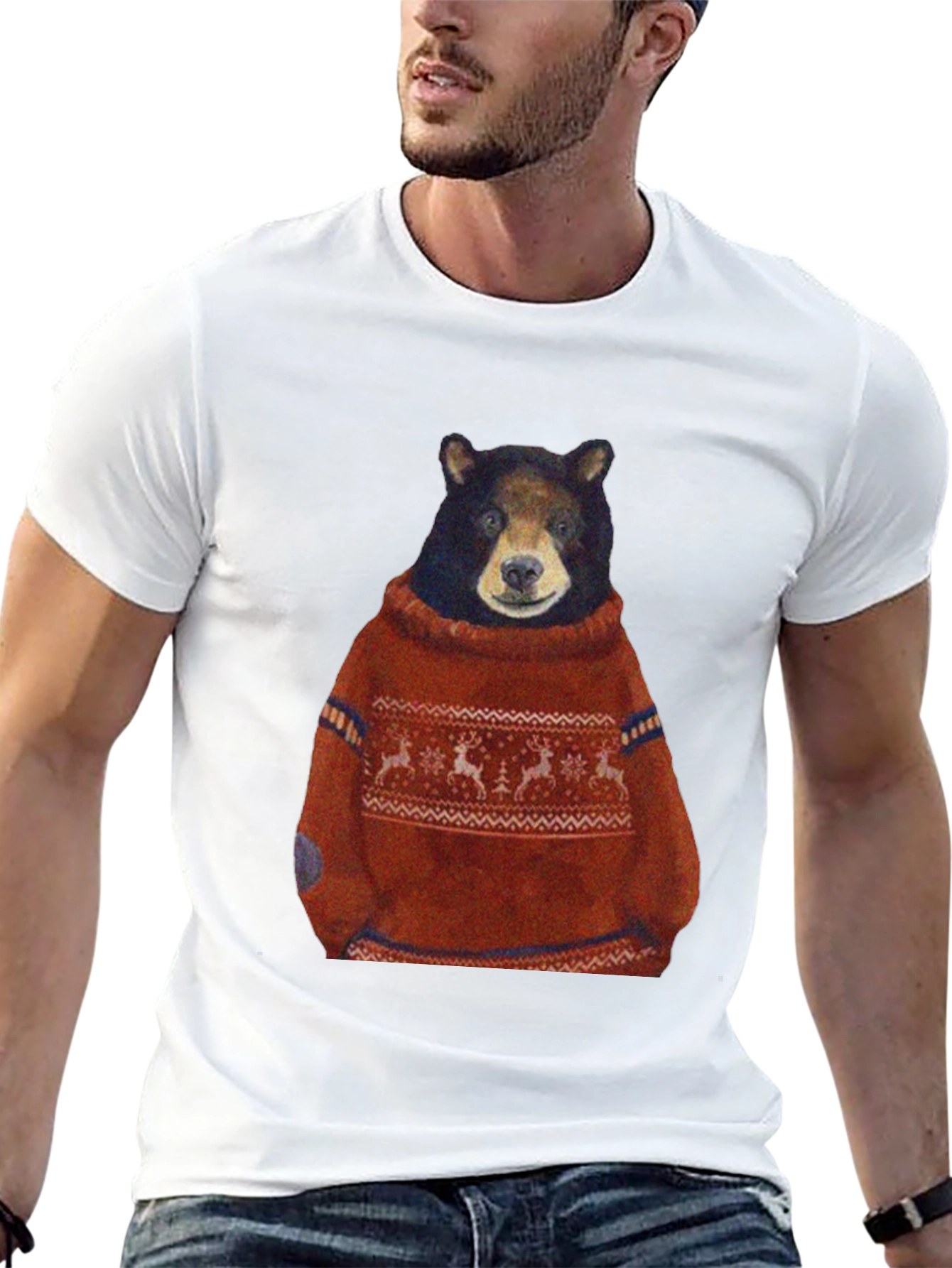 Bear in Sweater Graphic T-Shirt - Unique Design
