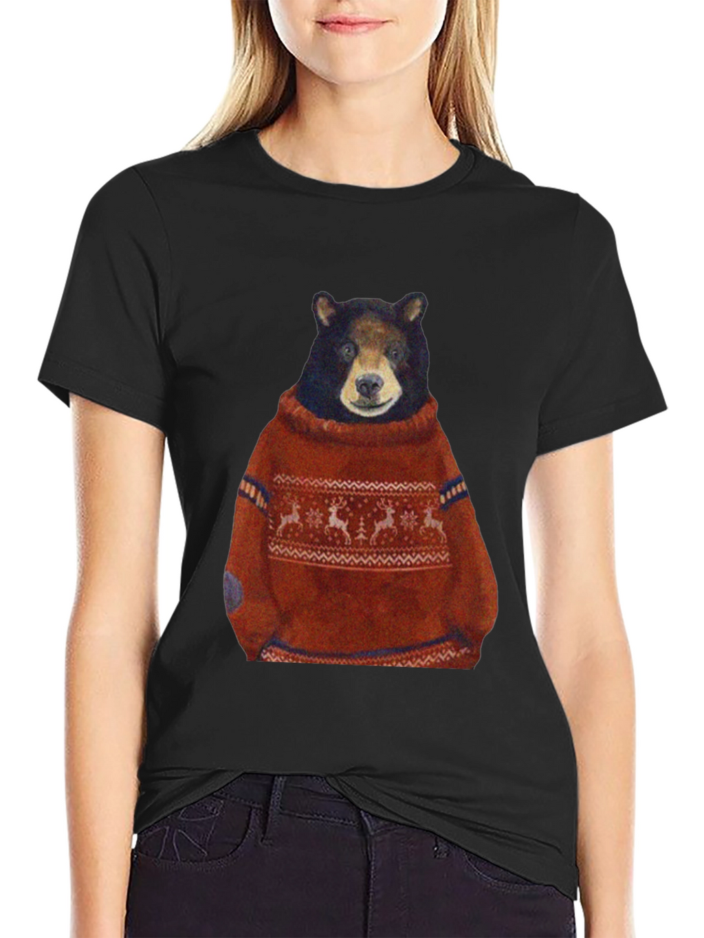 Bear in Sweater Graphic T-Shirt - Unique Design