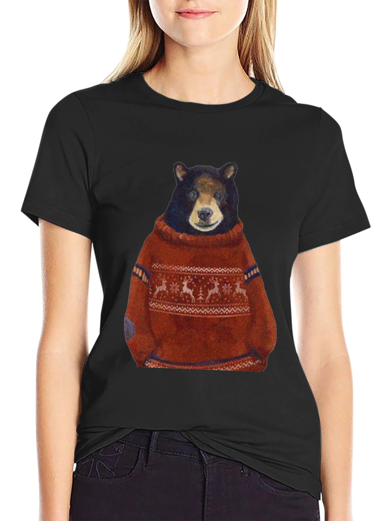 Bear in Sweater Graphic T-Shirt - Unique Design