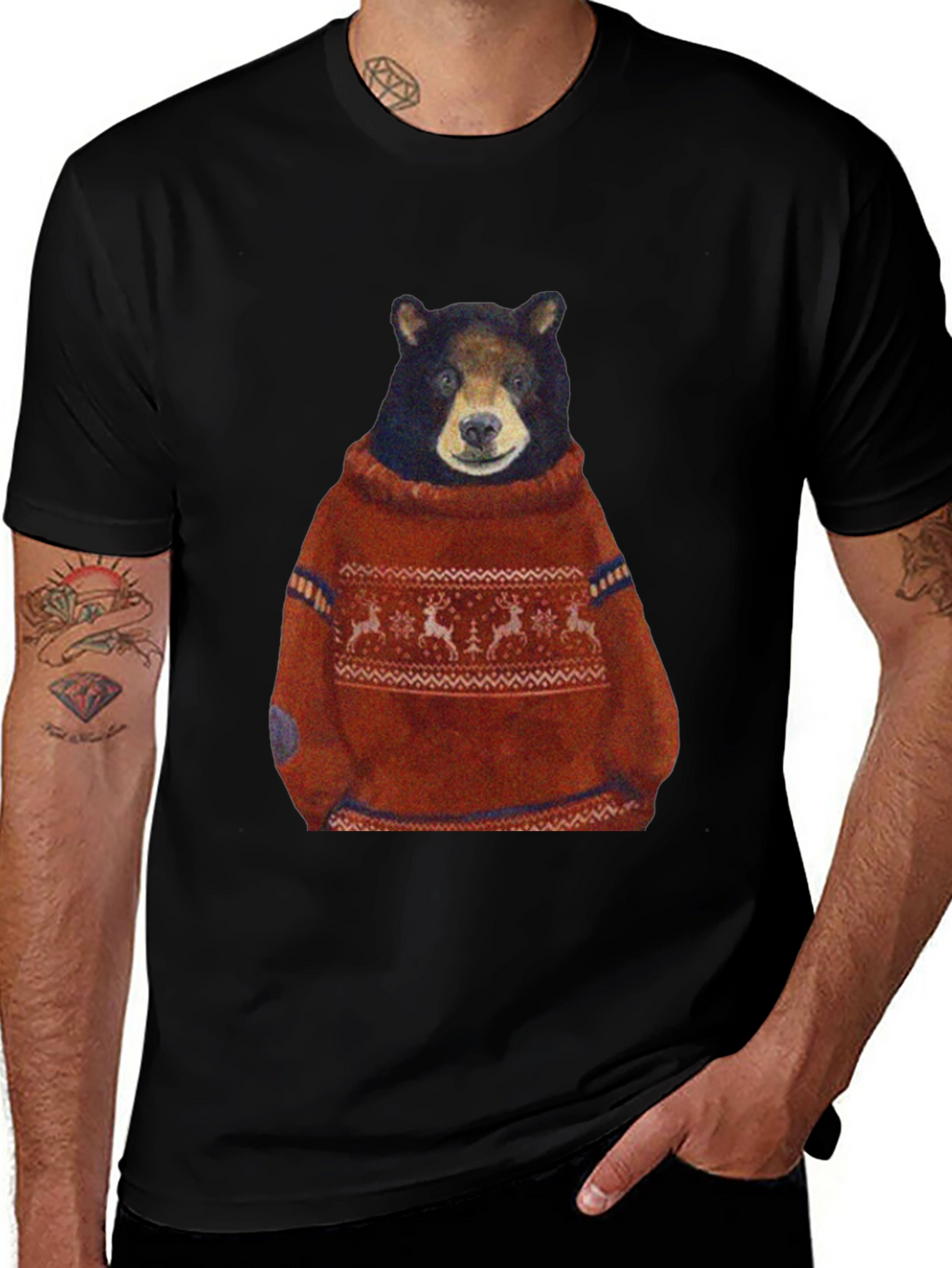 Bear in Sweater Graphic T-Shirt - Unique Design
