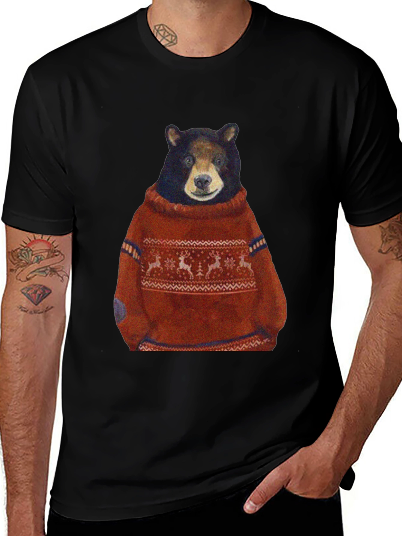 Bear in Sweater Graphic T-Shirt - Unique Design