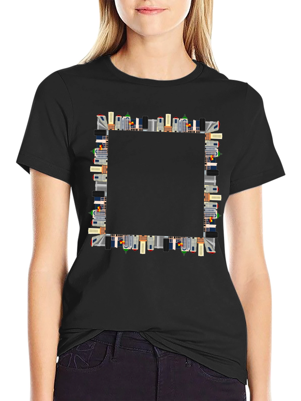 Urban Skyline Graphic Black T-Shirt