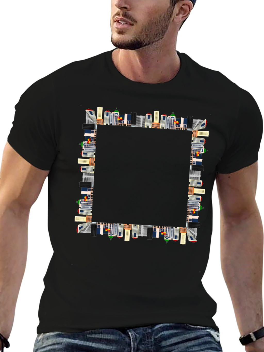 Urban Skyline Graphic Black T-Shirt