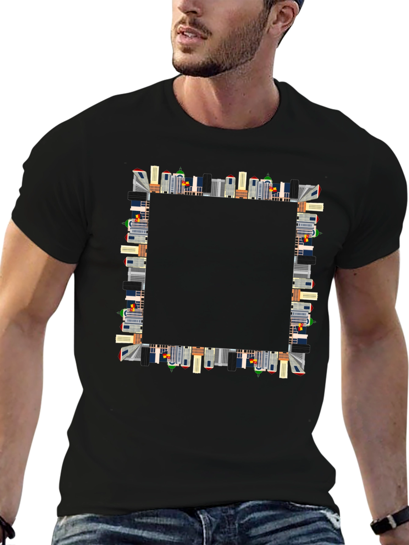Urban Skyline Graphic Black T-Shirt