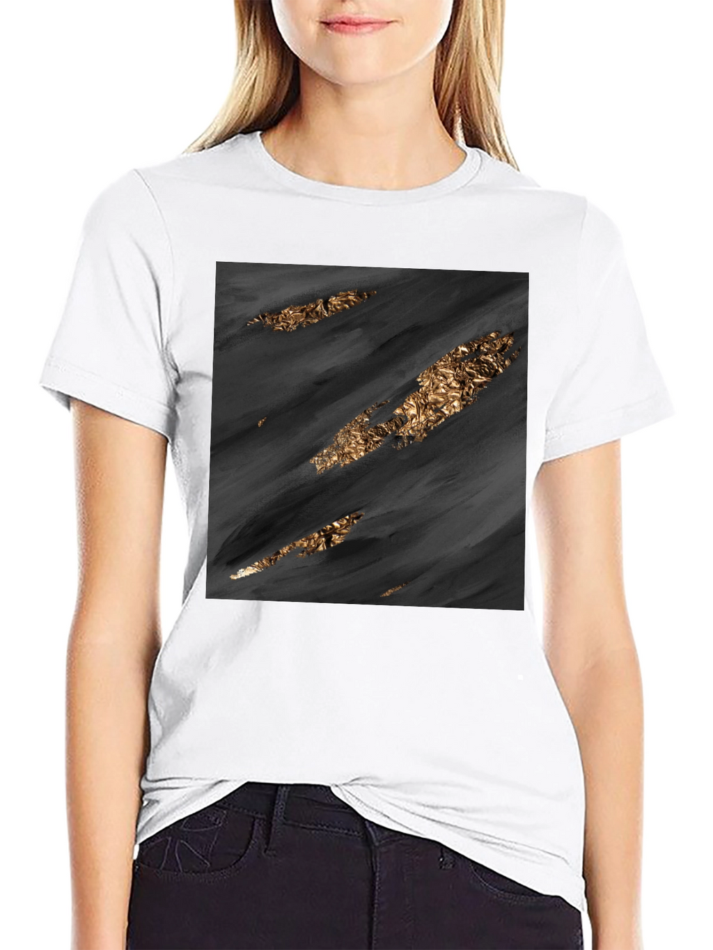Stylish Black Tee with Abstract Gold Detail