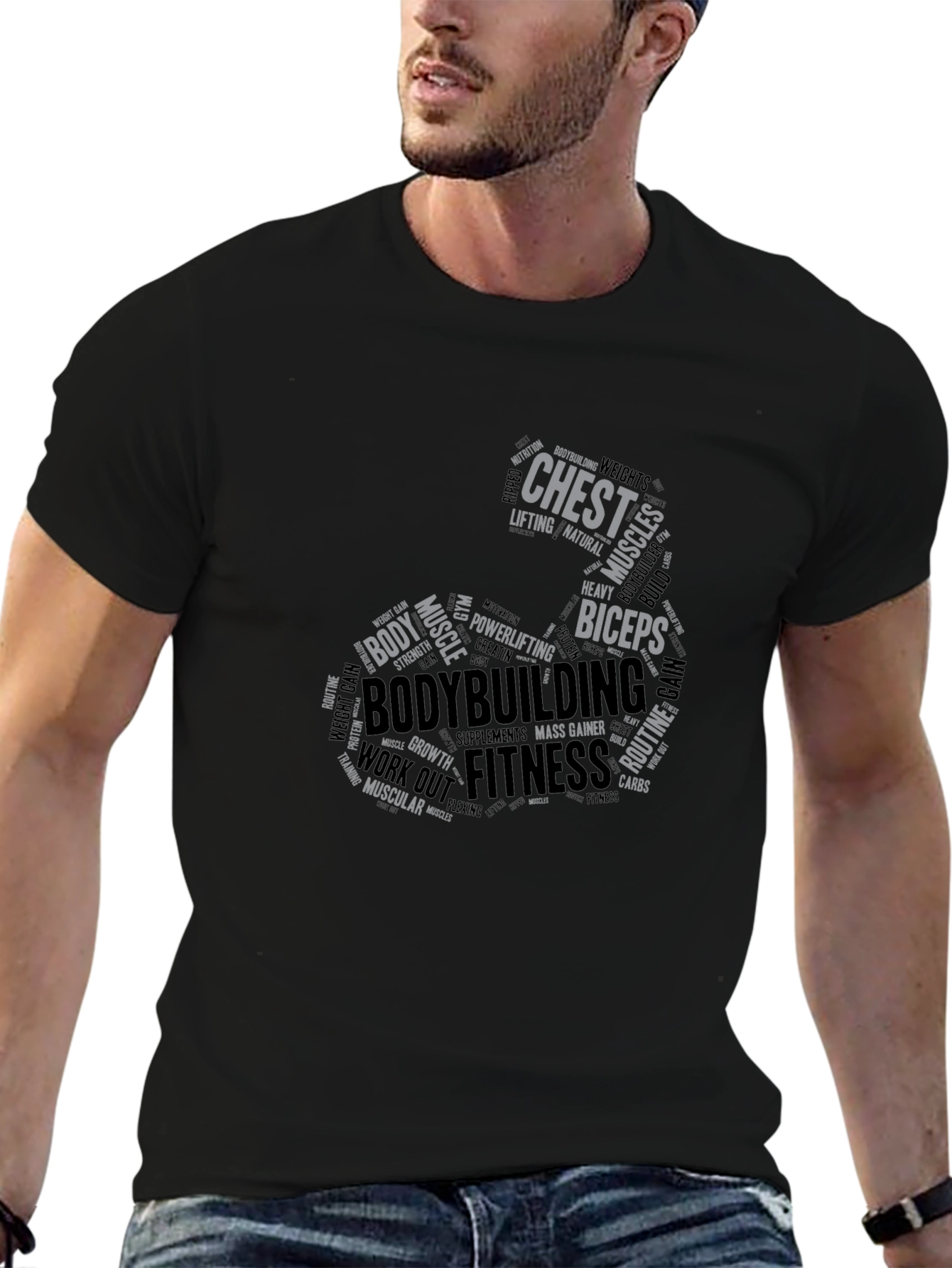 Bodybuilding Word Art Graphic Tee - Fitness T-Shirt