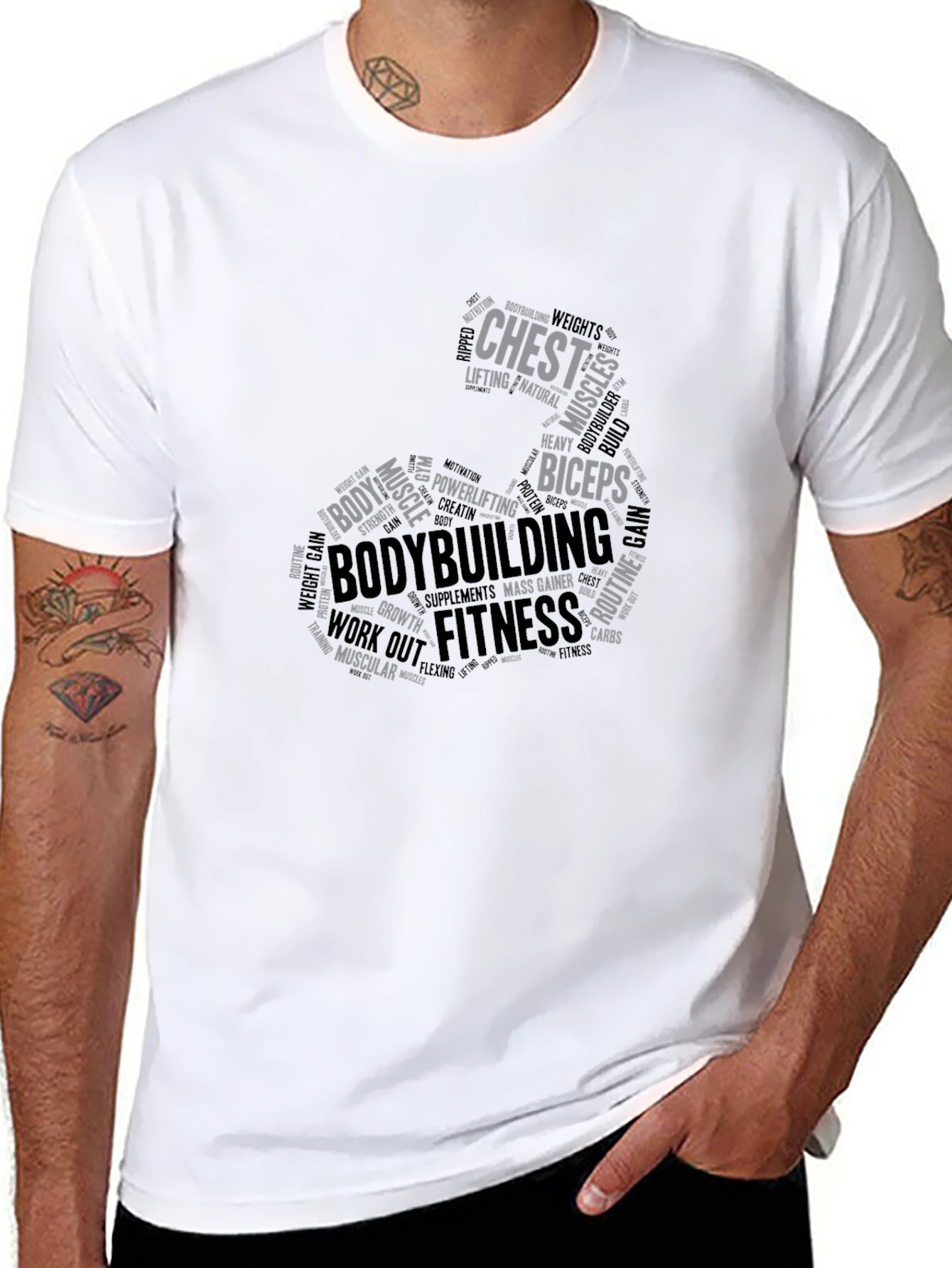 Bodybuilding Word Art Graphic Tee - Fitness T-Shirt