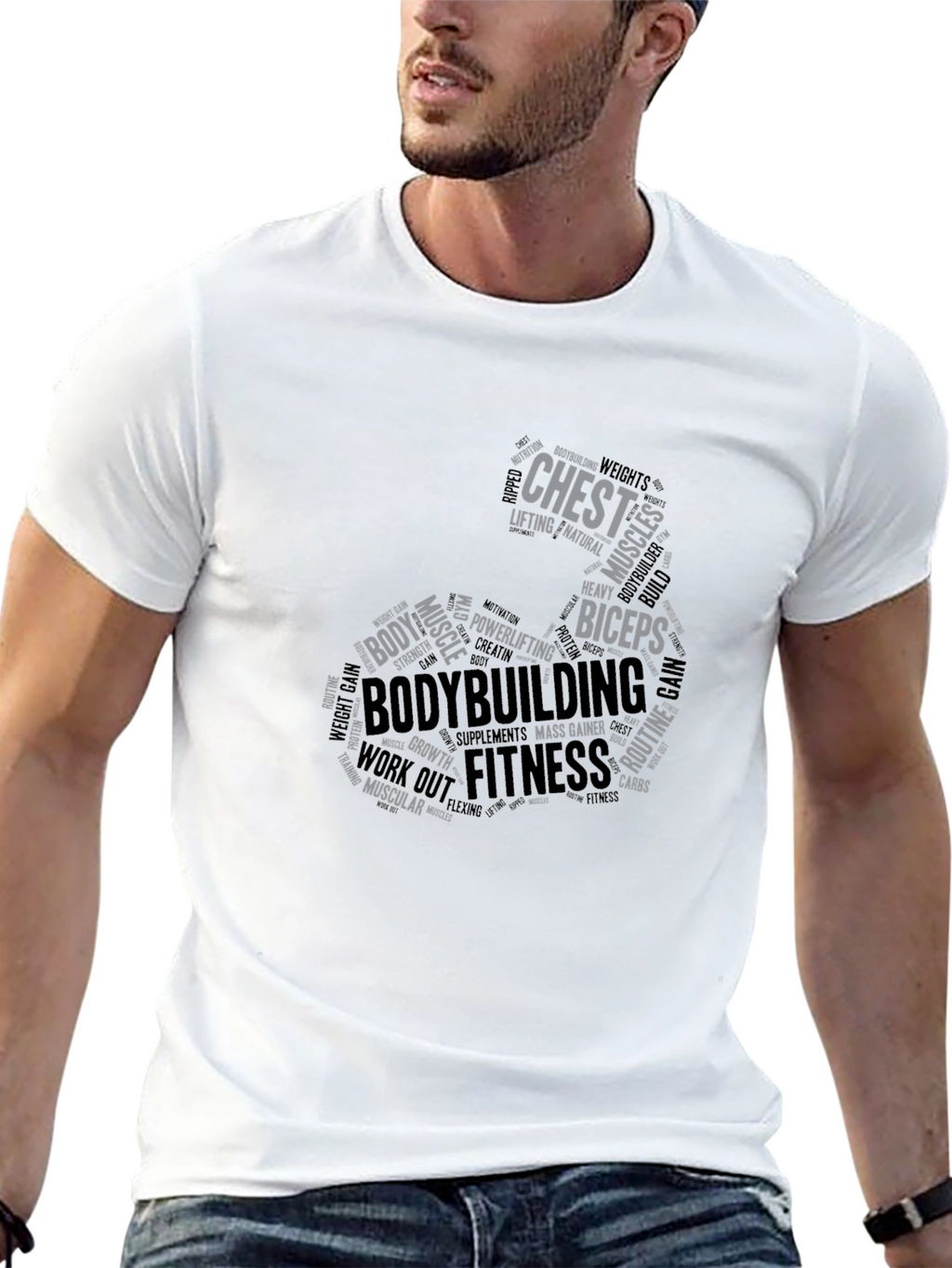 Bodybuilding Word Art Graphic Tee - Fitness T-Shirt