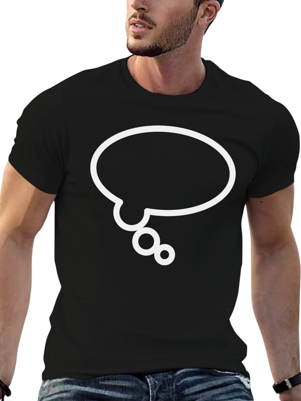 Black T-Shirt with White Thinking Bubble Graphic