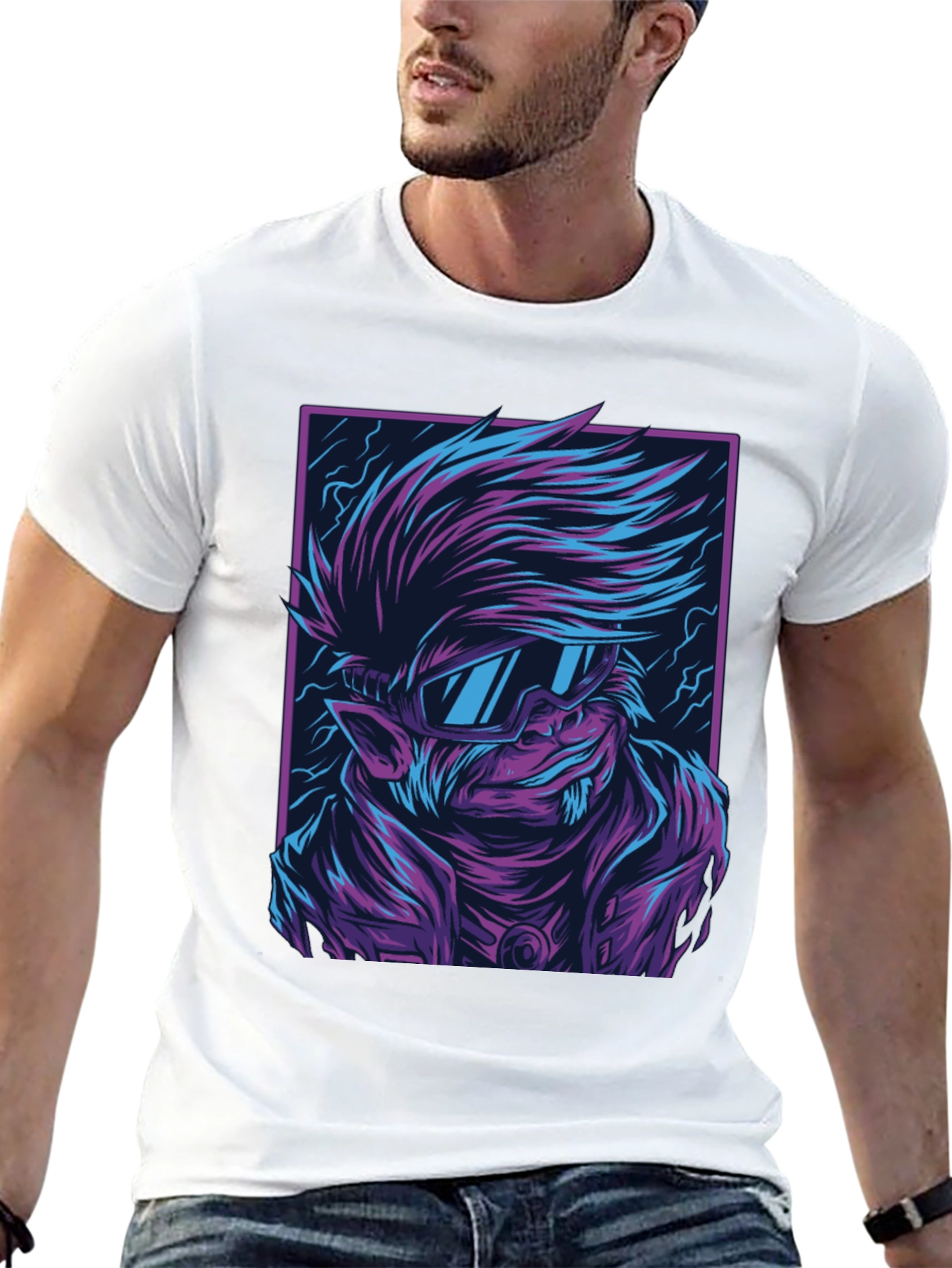 Cyberpunk Wolf Graphic Tee - Retro Style Shirt