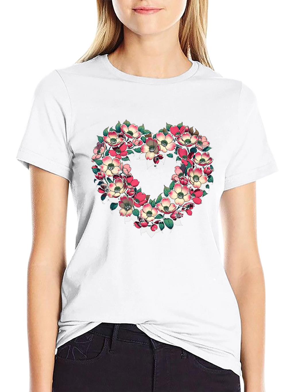 Floral Heart Graphic T-Shirt - Black