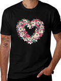 Floral Heart Graphic T-Shirt - Black