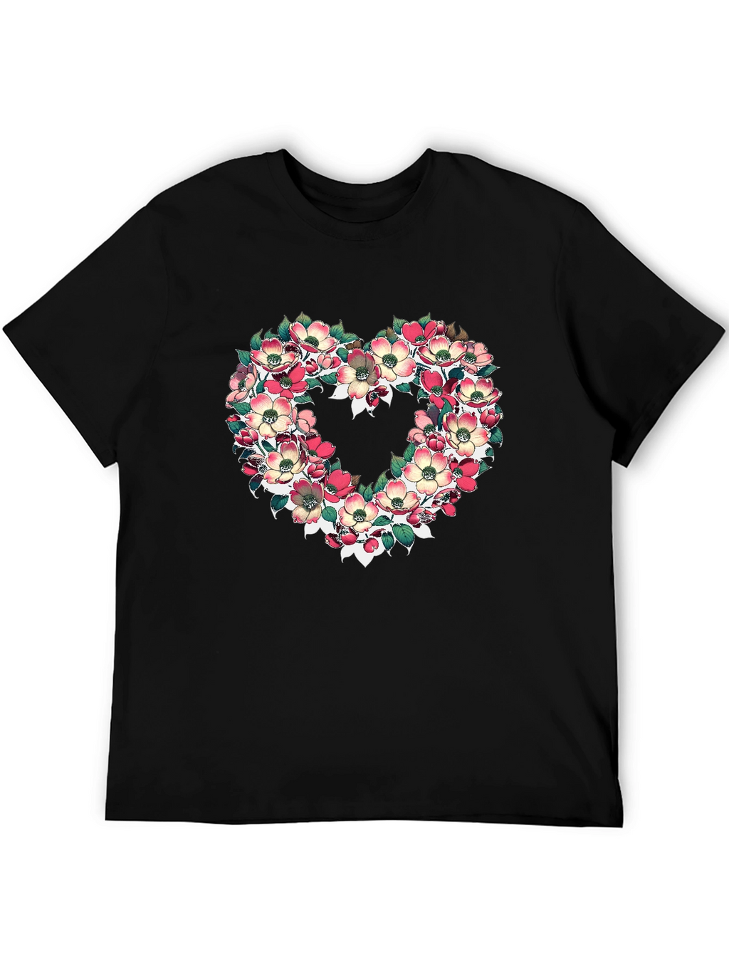 Floral Heart Graphic T-Shirt - Black