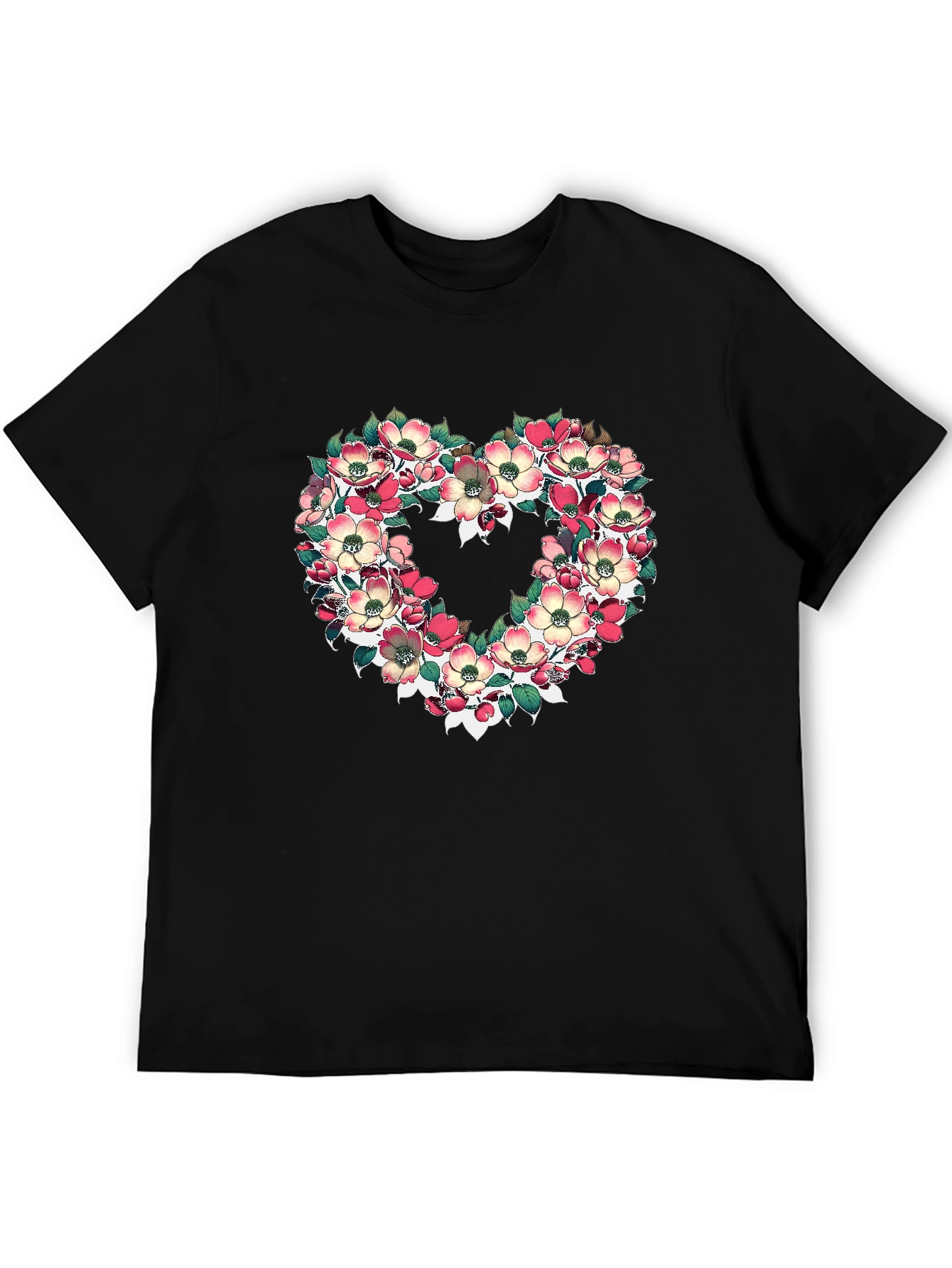 Floral Heart Graphic T-Shirt - Black