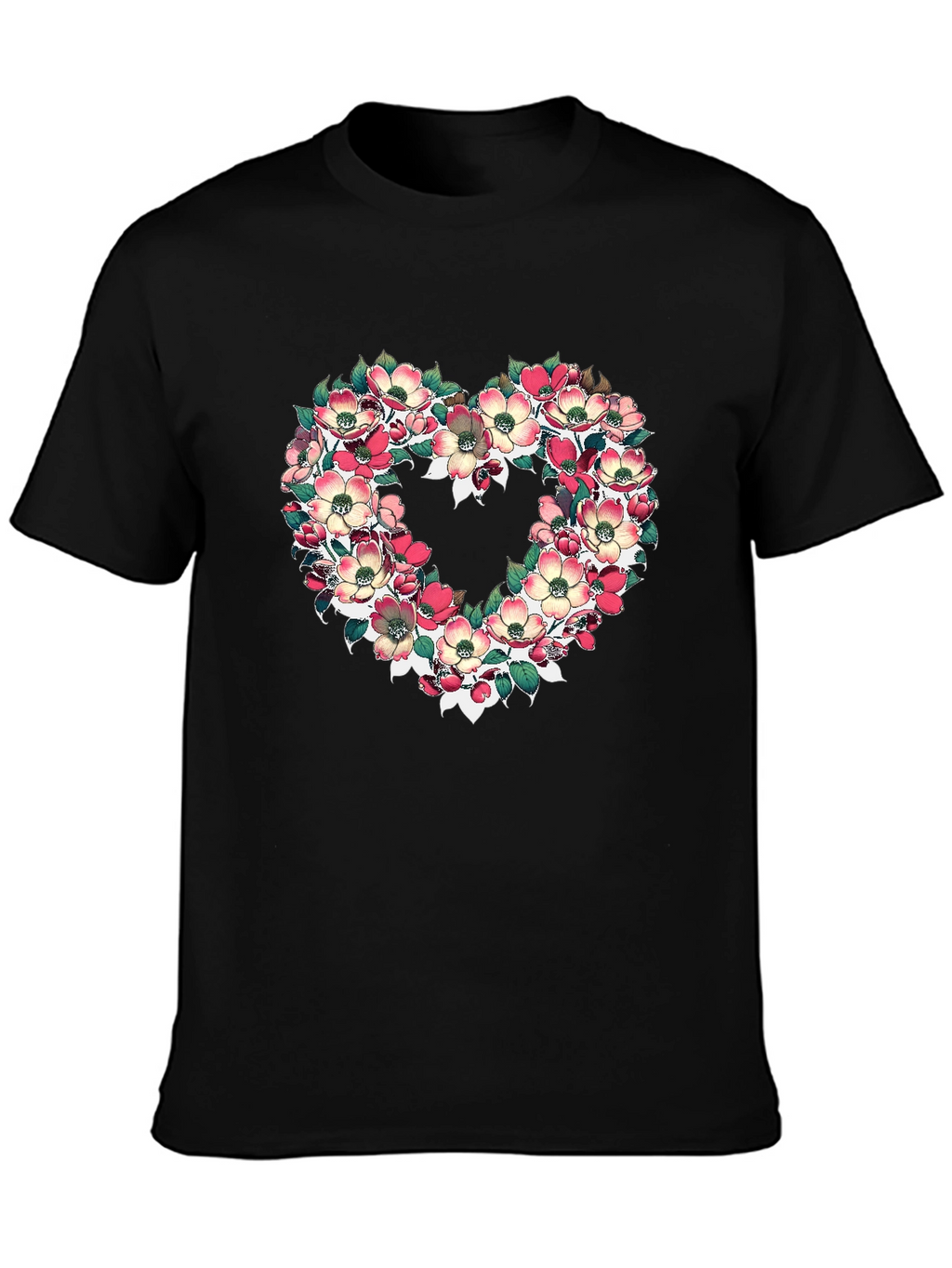Floral Heart Graphic T-Shirt - Black