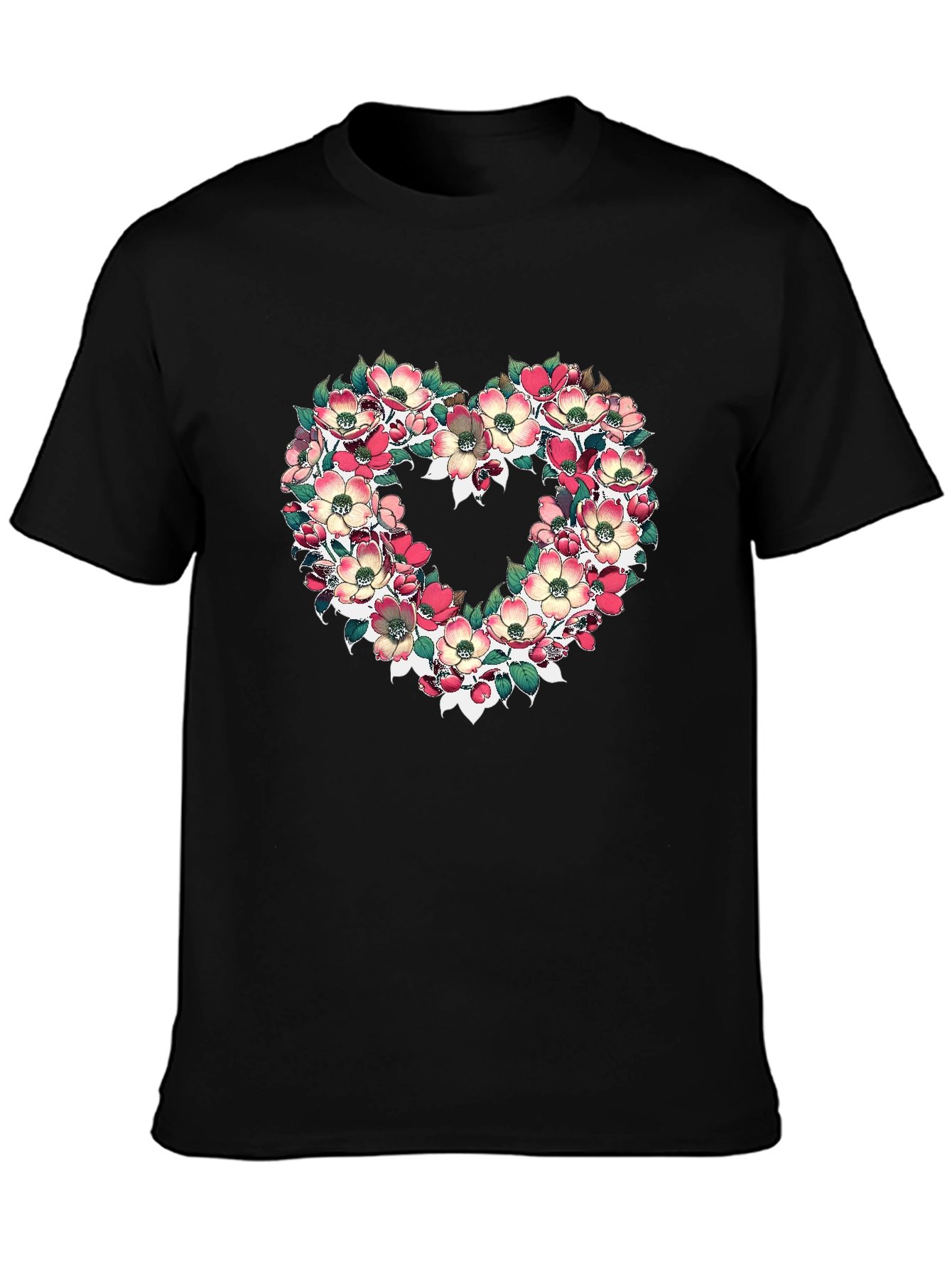 Floral Heart Graphic T-Shirt - Black