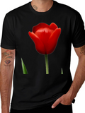 Red Tulip Graphic Tee - Stylish Floral Design