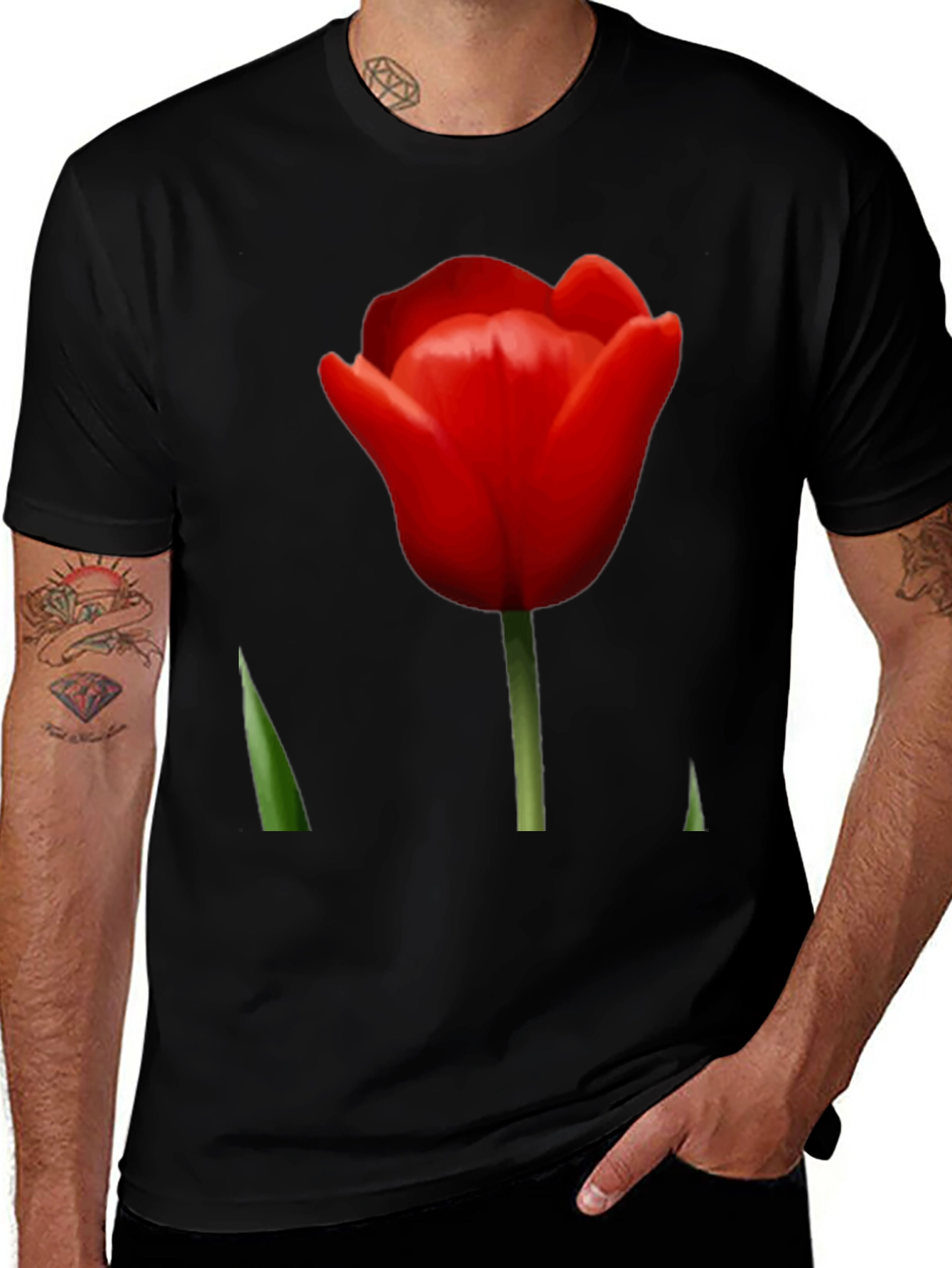 Red Tulip Graphic Tee - Stylish Floral Design