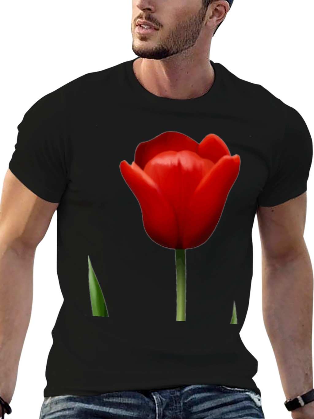 Red Tulip Graphic Tee - Stylish Floral Design