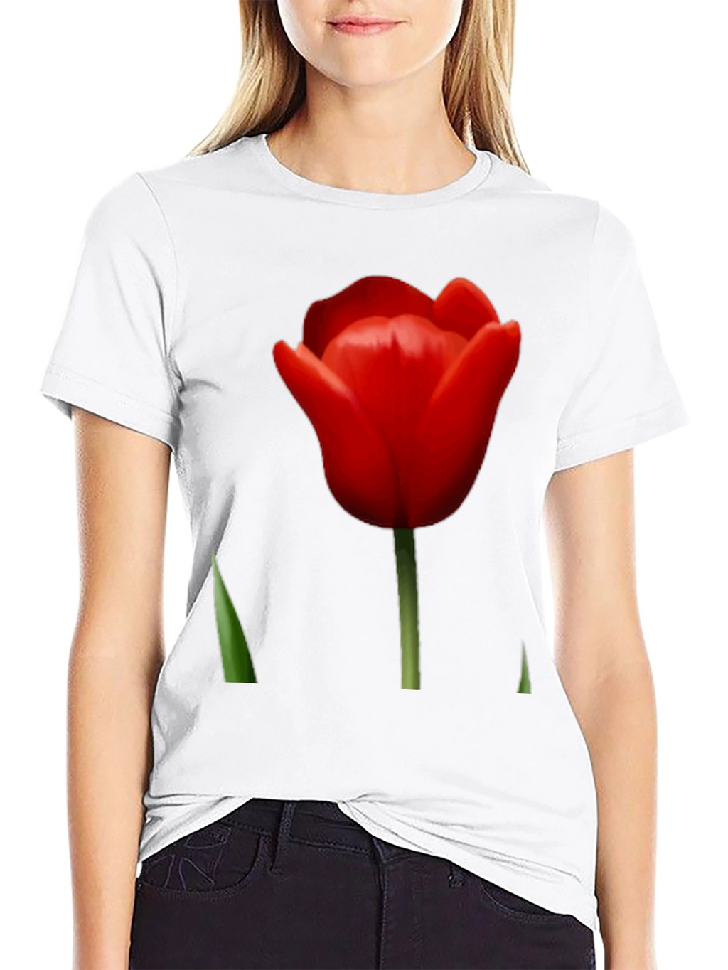 Red Tulip Graphic Tee - Stylish Floral Design