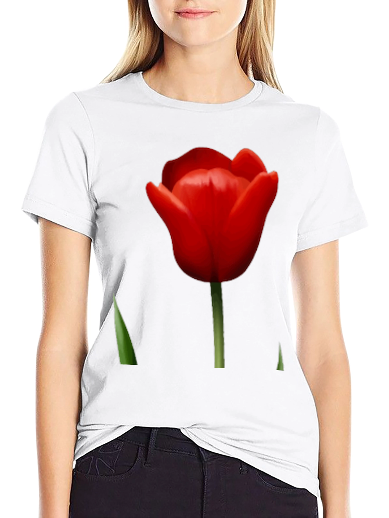 Red Tulip Graphic Tee - Stylish Floral Design